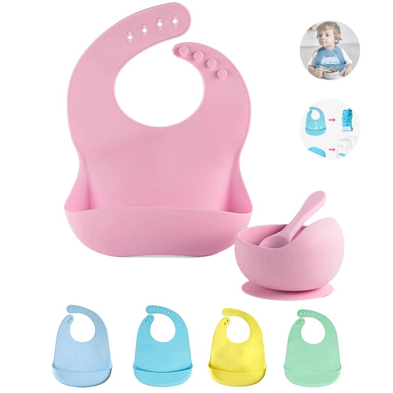 Silicone Baby Bib Set Adjustable Catch All Waterproof