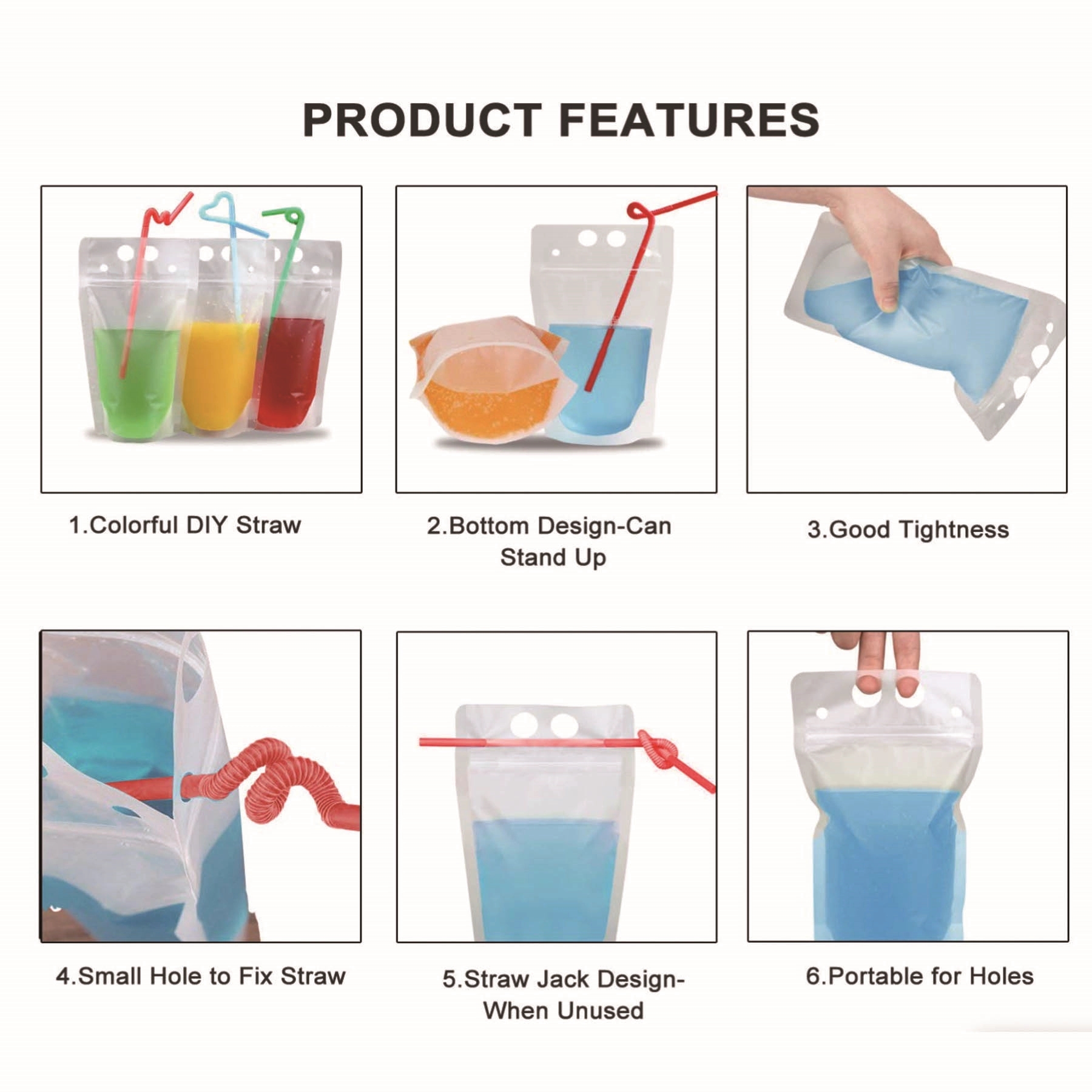 Hand-held closable Zipper Drinking Pouches With Straw - Image 3
