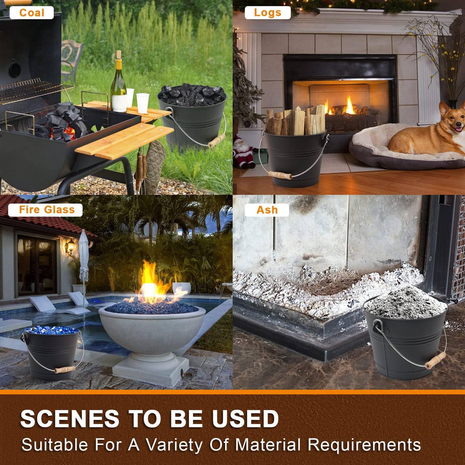 Mini Fireplace Ash Bucket Set w/ Lid, Brush & Shovel - Image 7