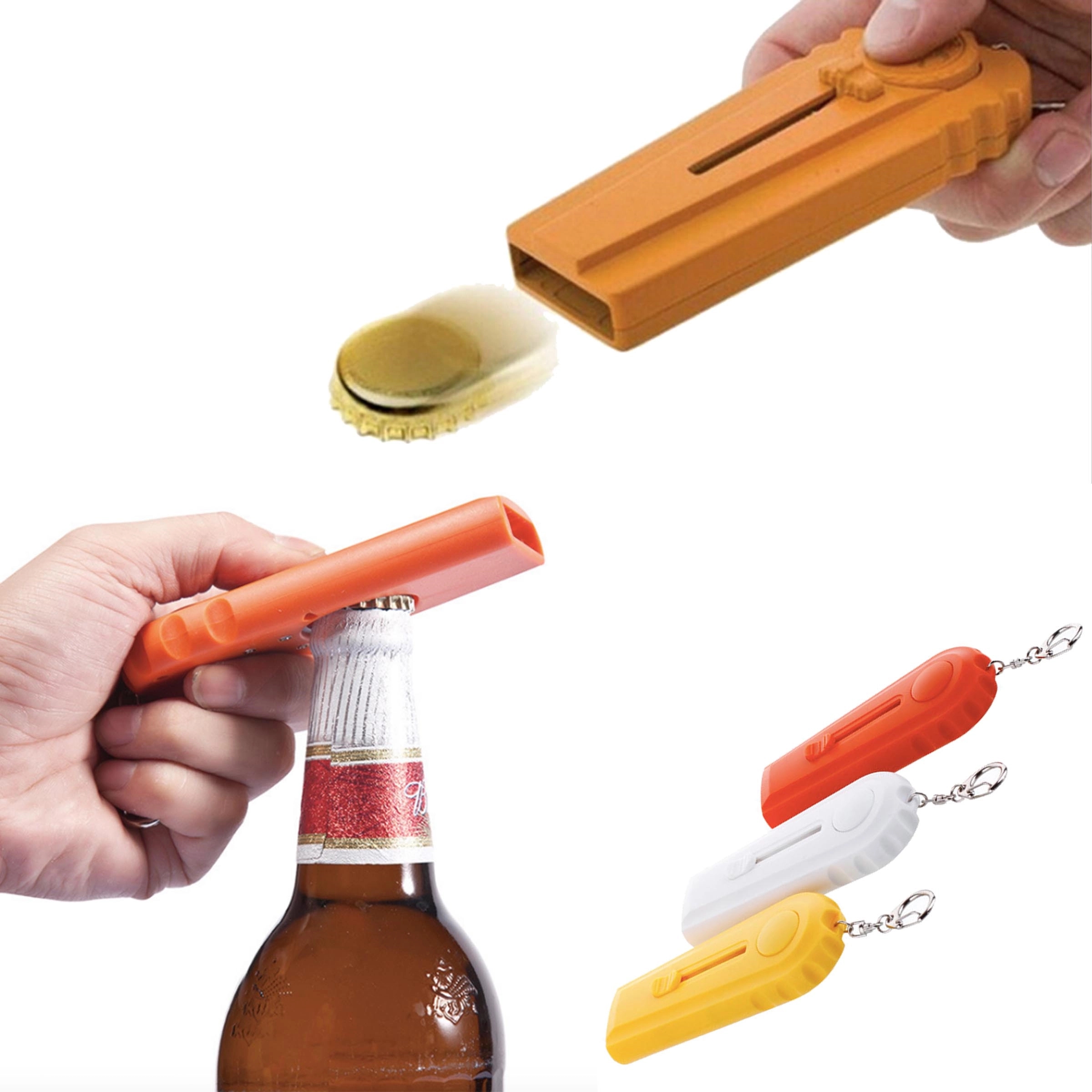 Cap Launcher Shoots Bottle Opener With Key Ring