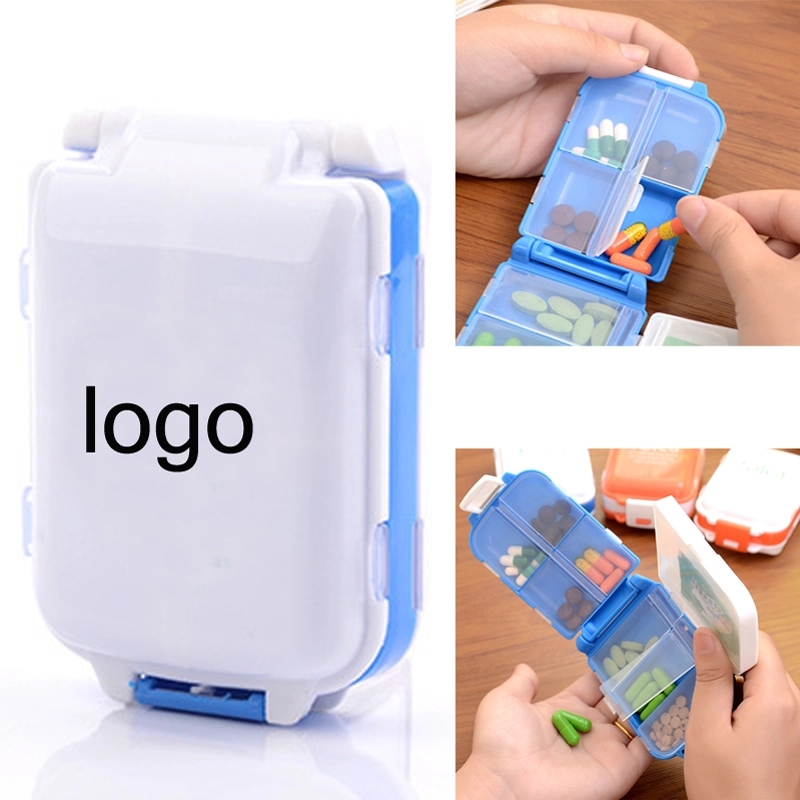 Folding 8 Compartment Travel Pill Organizer Box