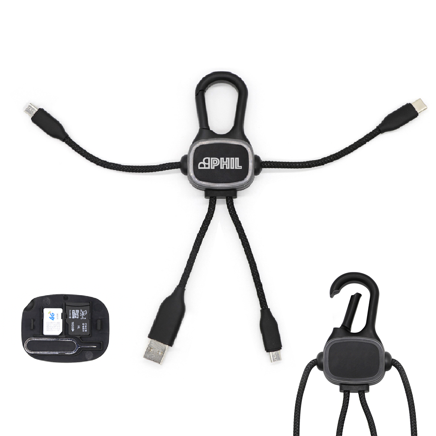 3-In-1 Charging Buddy With Carabiner Clip
