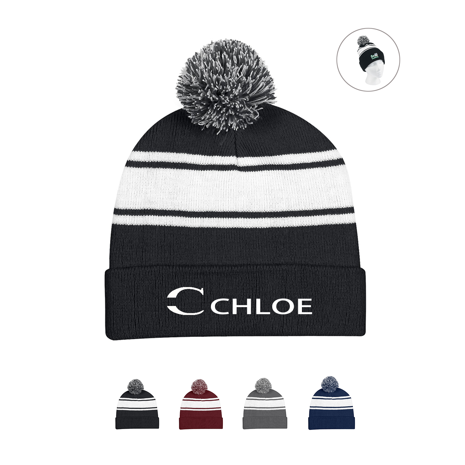 Two-Tone Knit Pom Beanie With Cuff