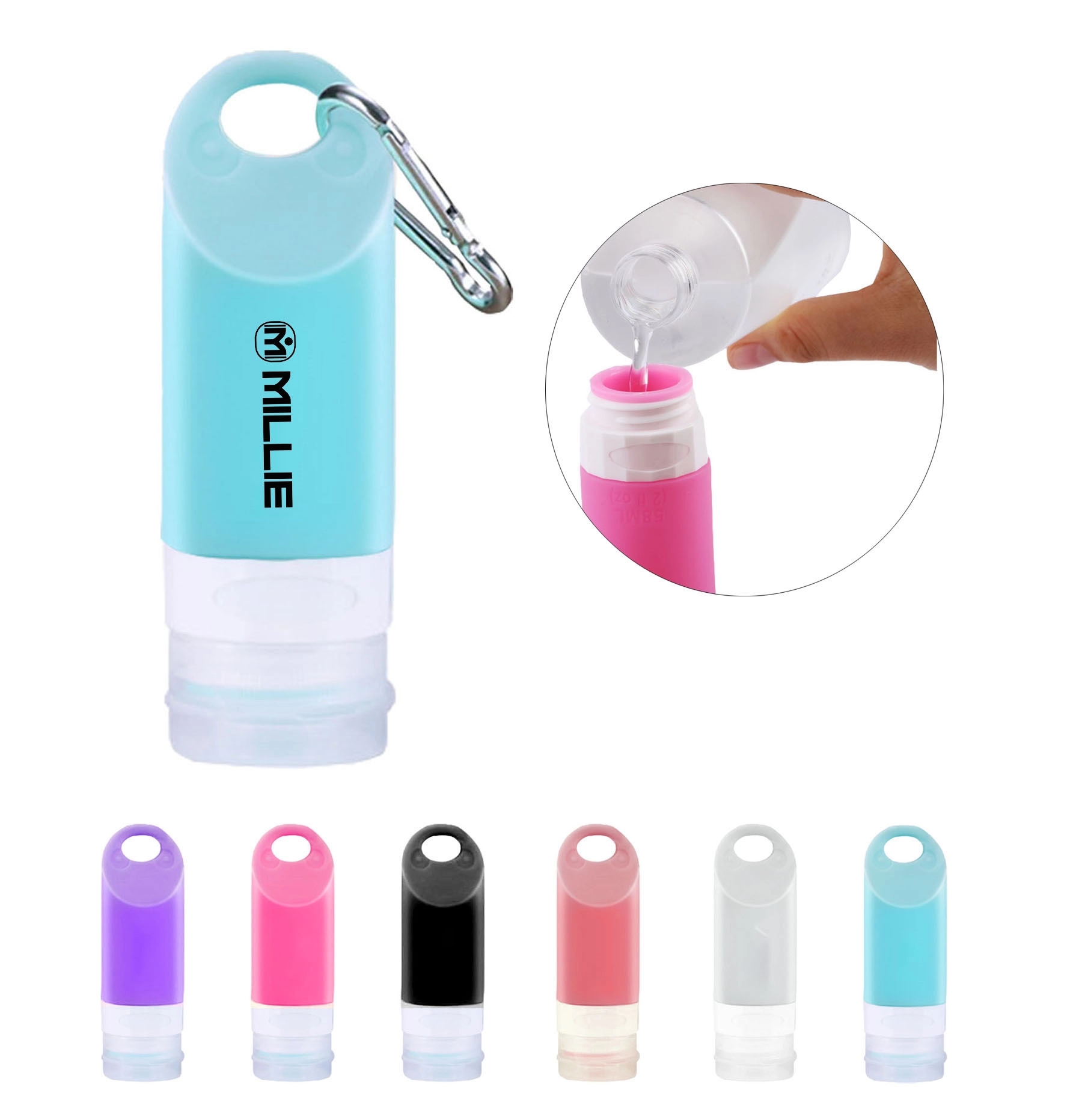 Portable Sanitizer Dispenser Silicone Bottles with Carabiner