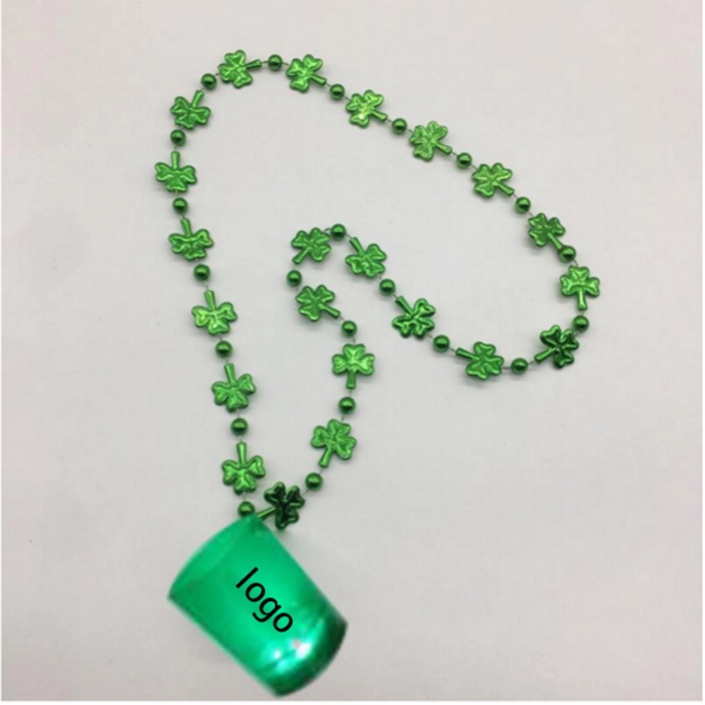 2 Oz Light Up Green Shot Glass w/trefoil Necklace