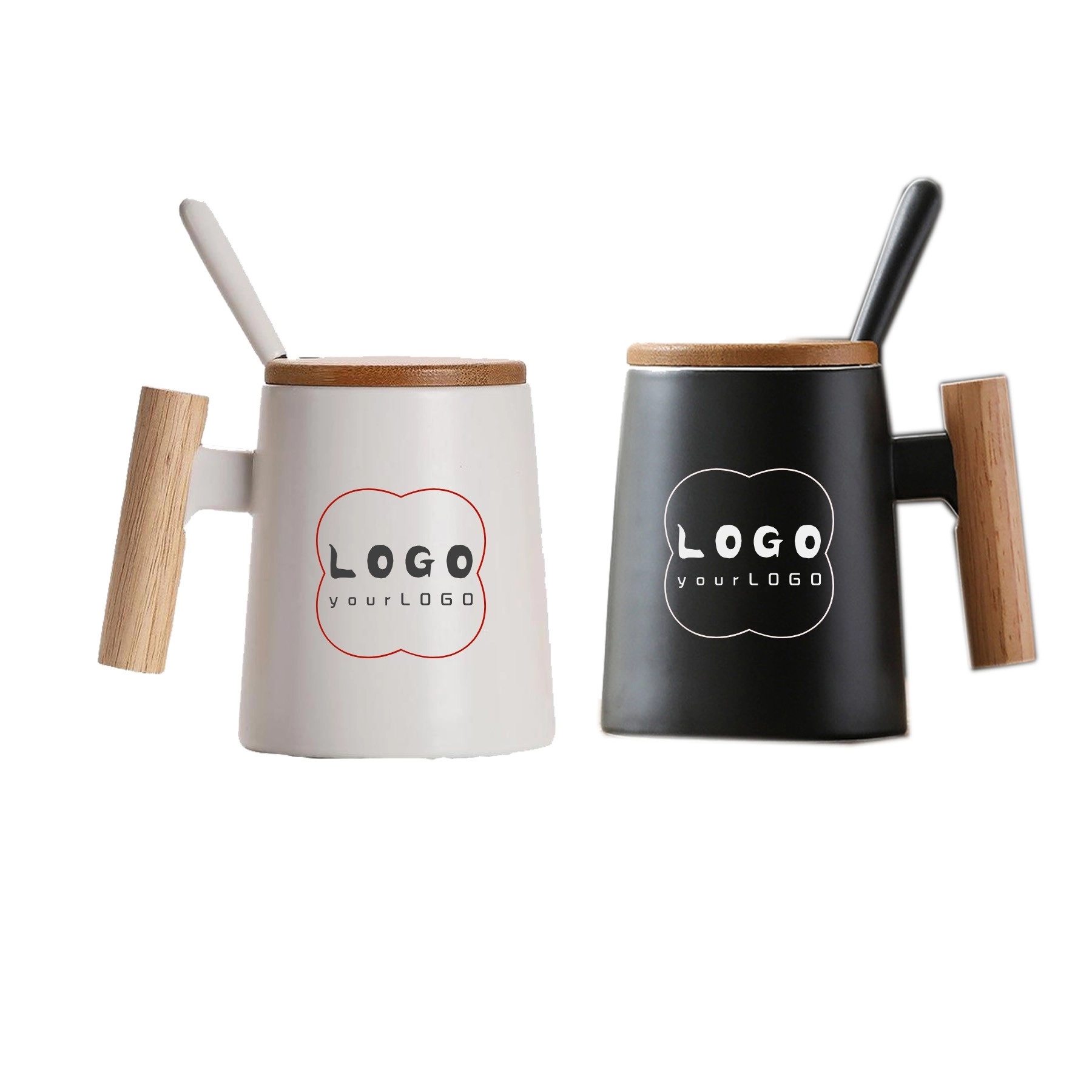 14 oz Ceramic Mug Cup With Wooden Handle