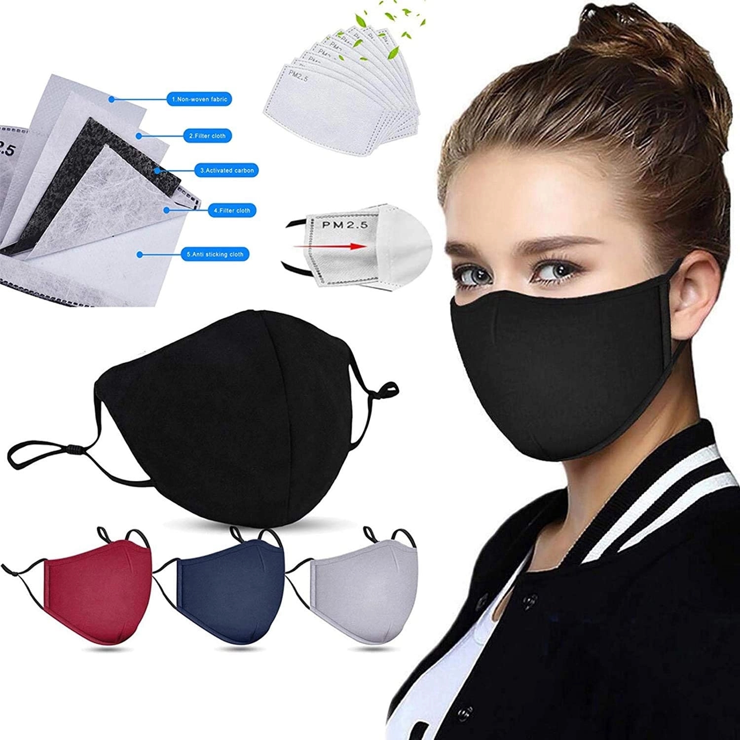 3-Ply shable and Reusable Cotton Face Mask with 2 filters