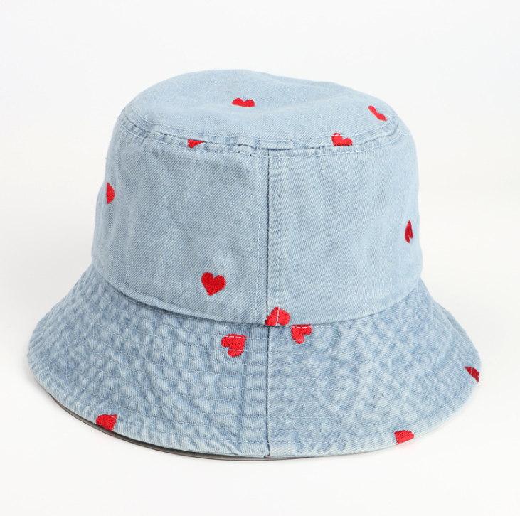 Fashion Denim Love Embroidered Bucket Hat