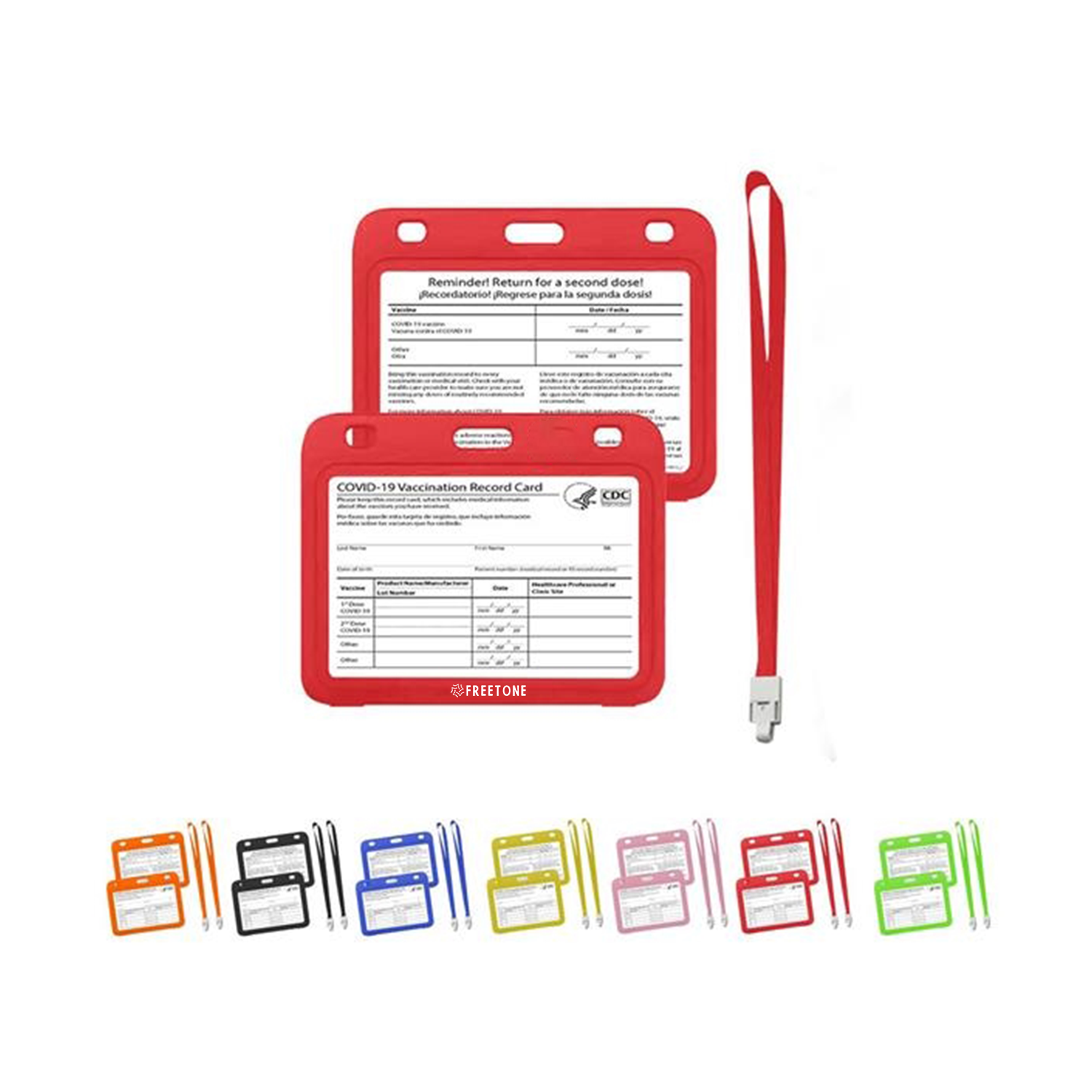 Multi-color Clear CDC Vaccine Card Sleeve & Lanyard