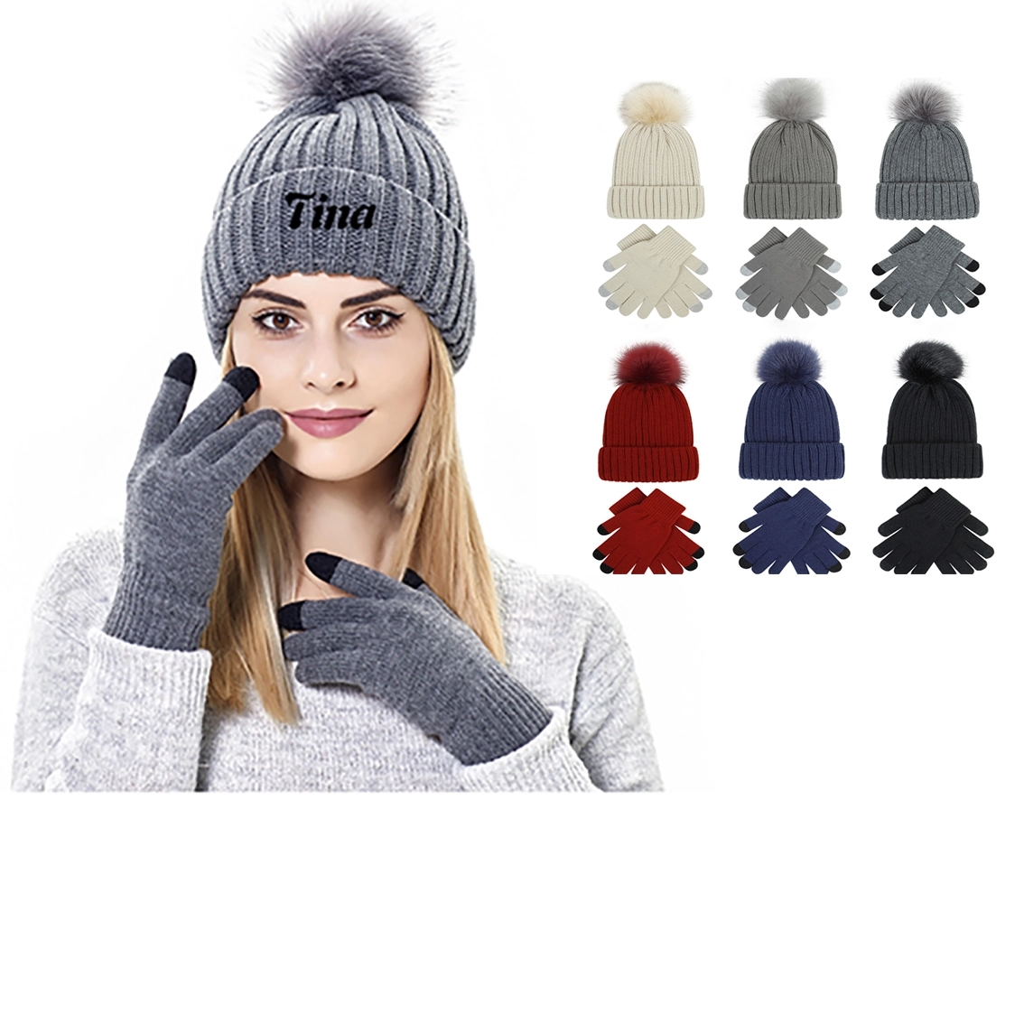 Knit Beanie And Gloves