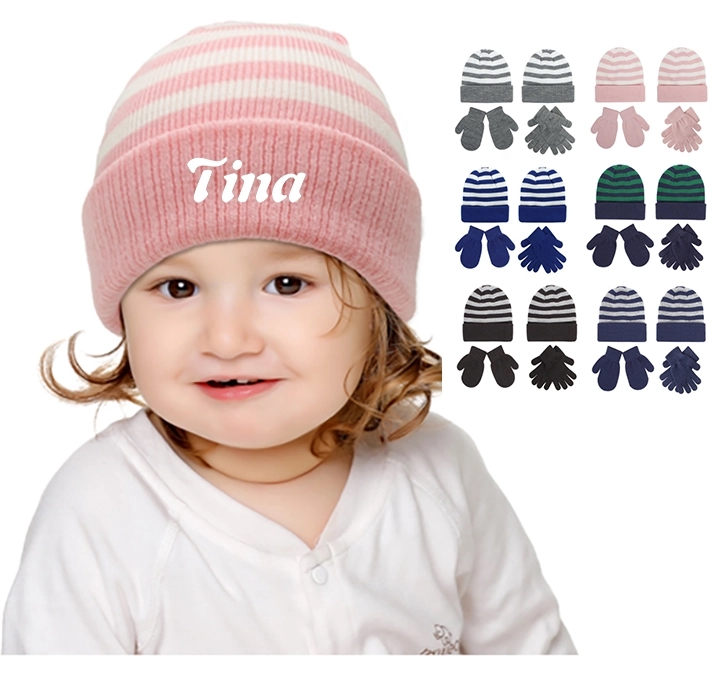 Stripe beanie cap and a pair of  gloves.