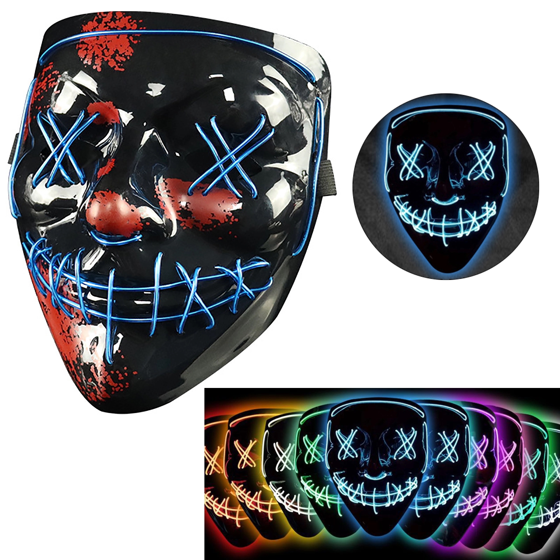 Scary LED Halloween Mask Cosplay Light Up for Men Women Kids