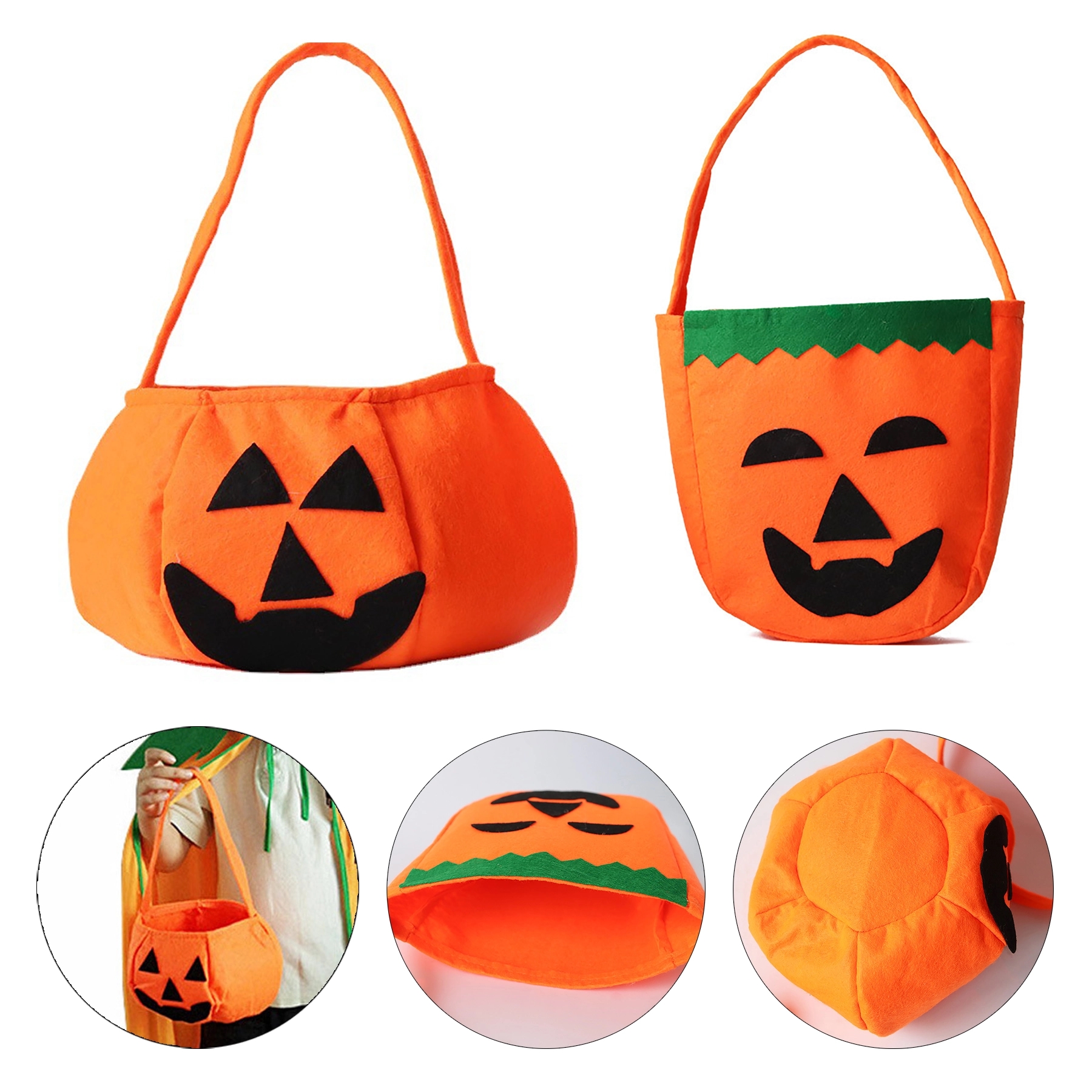 Halloween Pumpkin Candy Bags for Kids Non-Woven Buckets