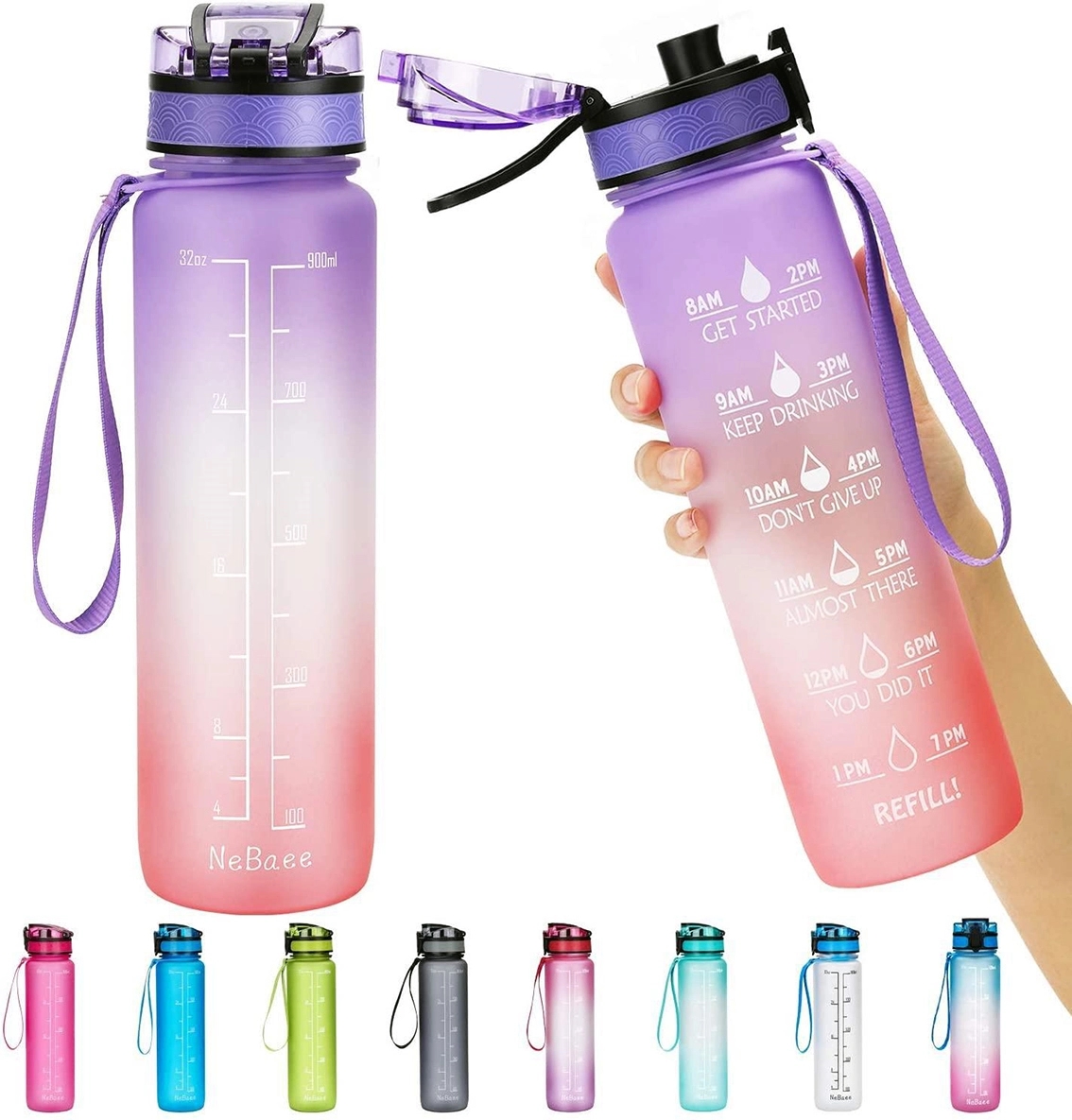 32oz Sports Water Bottle with Time Marker