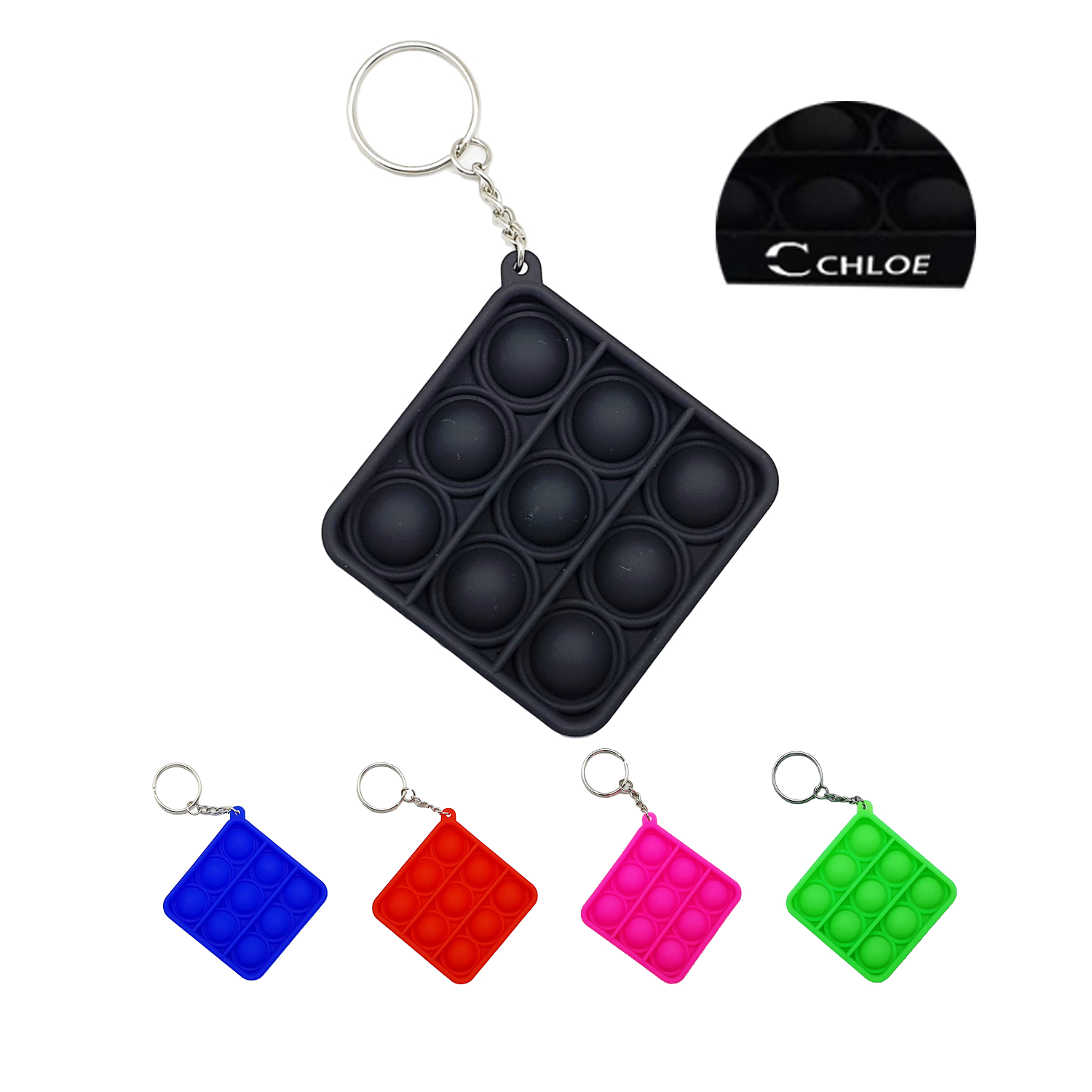 Mini Push Pop Bubble Fidget Toy Key Ring Square