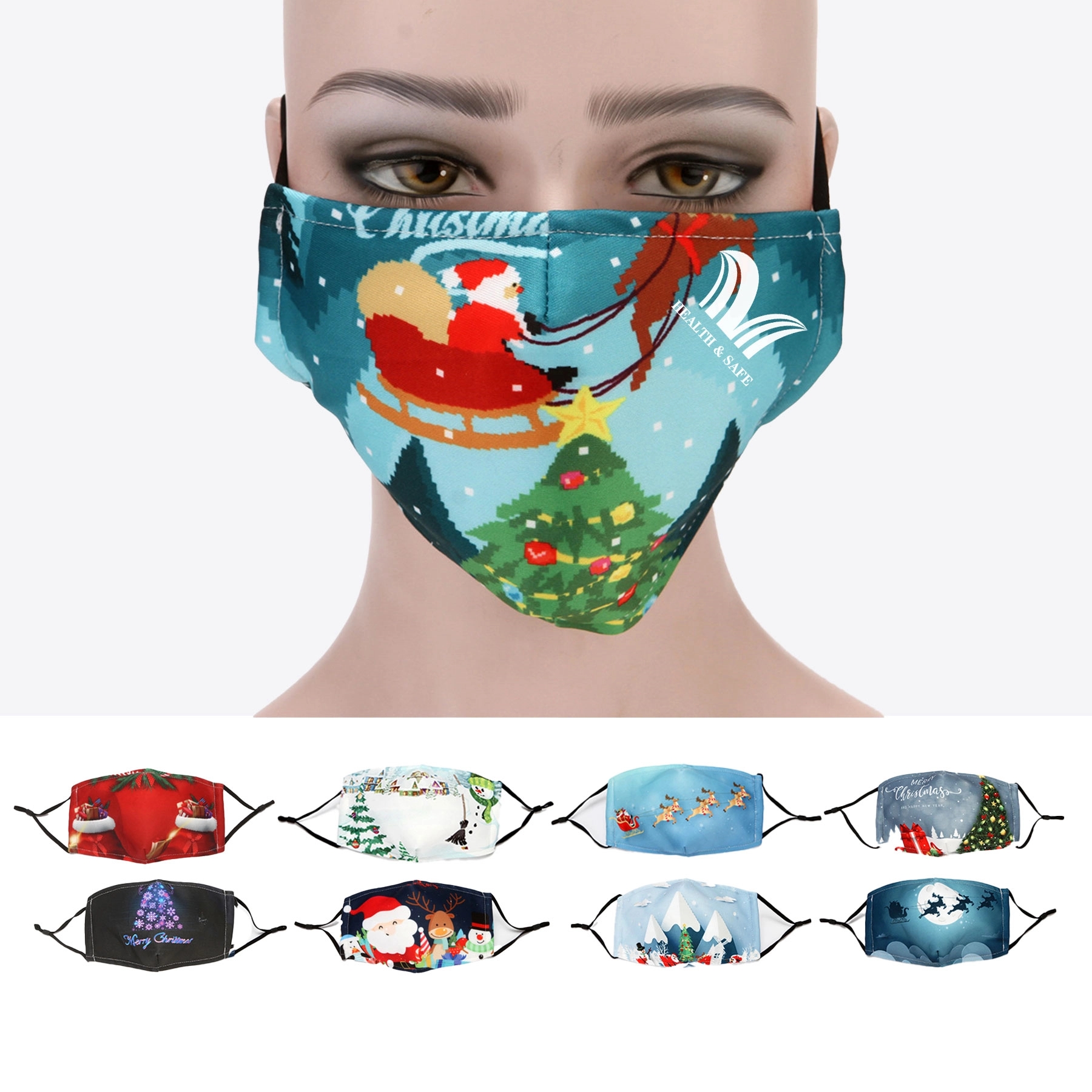 Christmas 3-Ply Reusable Cloth Face Masks Cotton Washable"