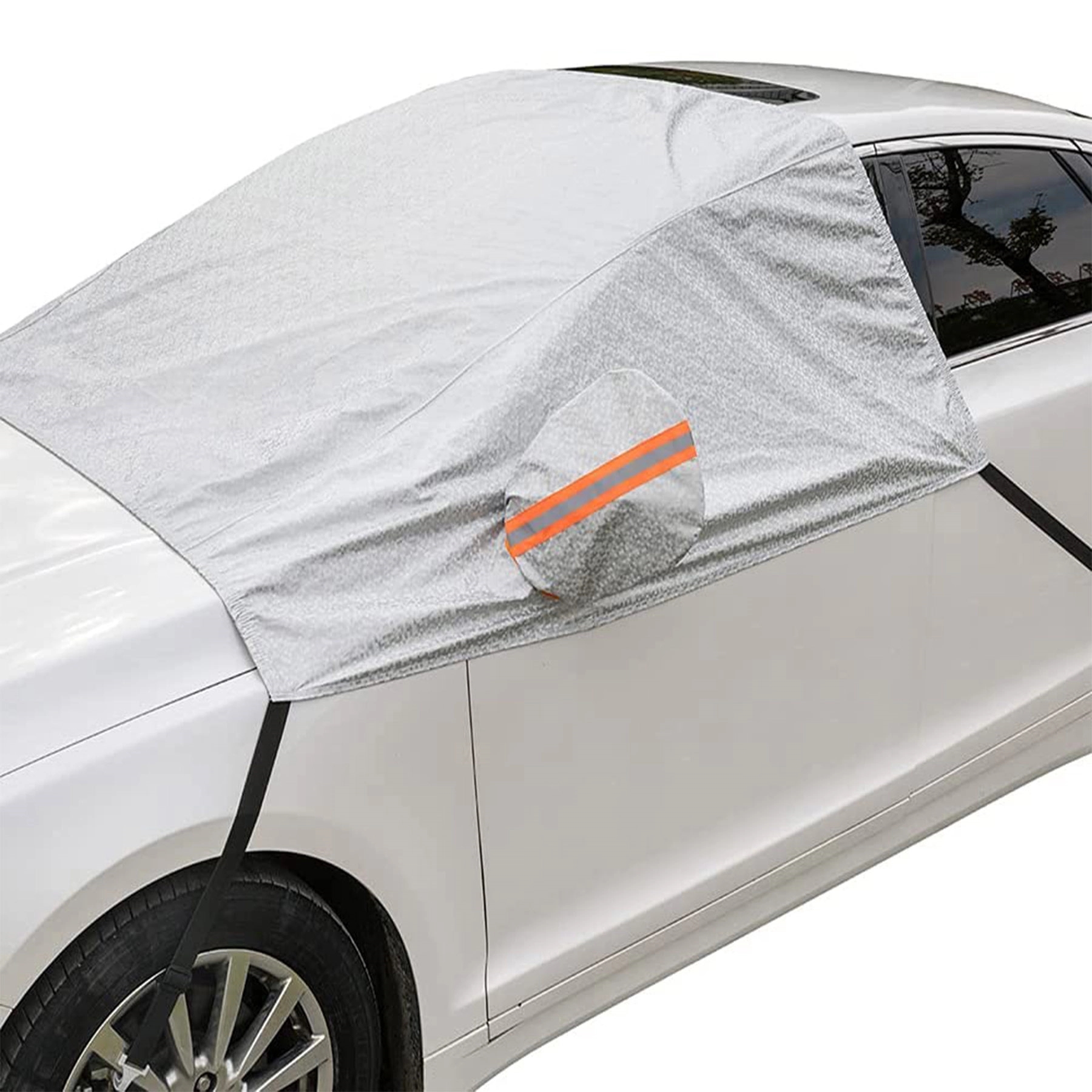 Windshield snow cover with Night reflective strip