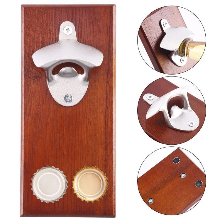 Wooden Wall-Mounted Bottle Opener