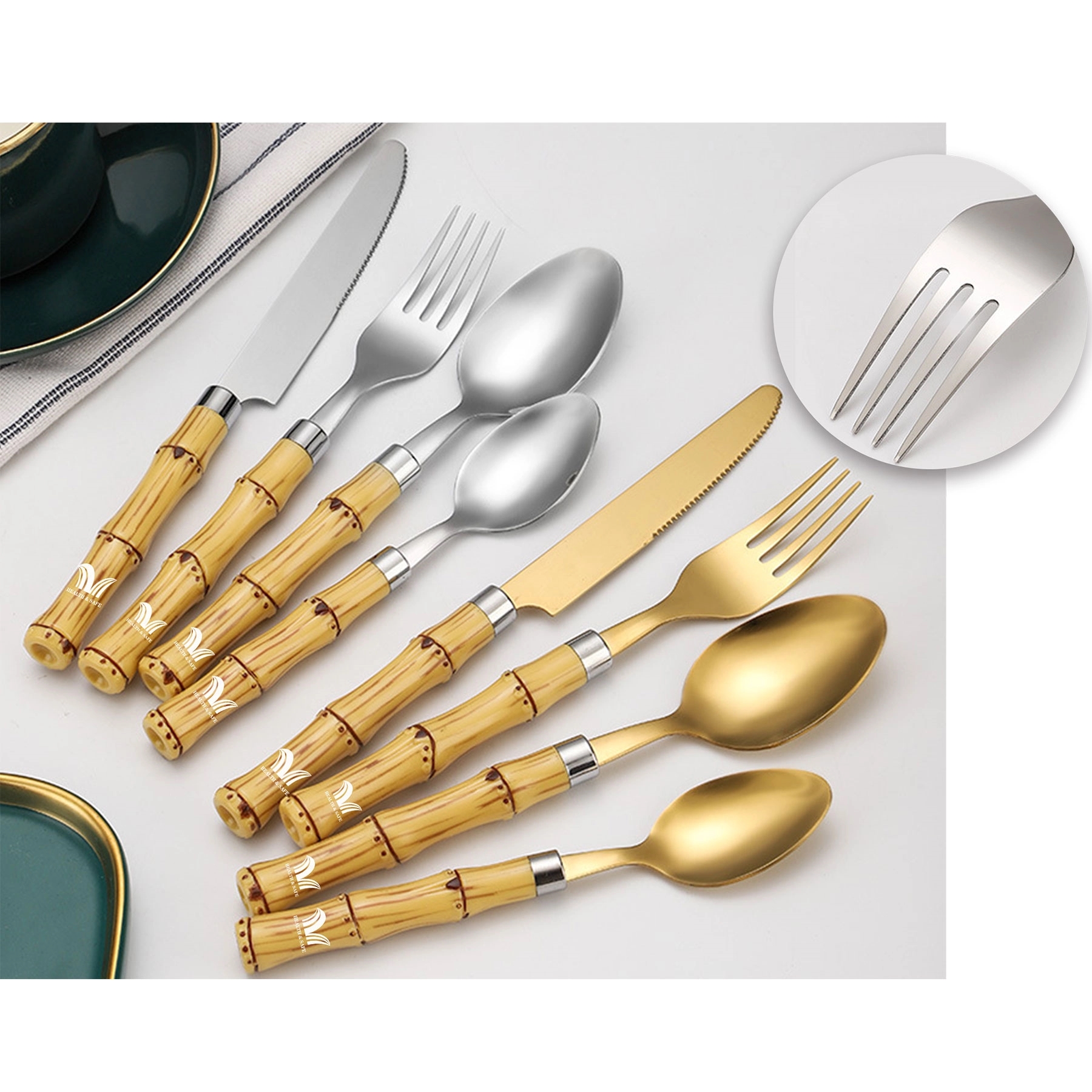 Silverware Set Stainless Steel Cutlery Wood Handle Retro Sty