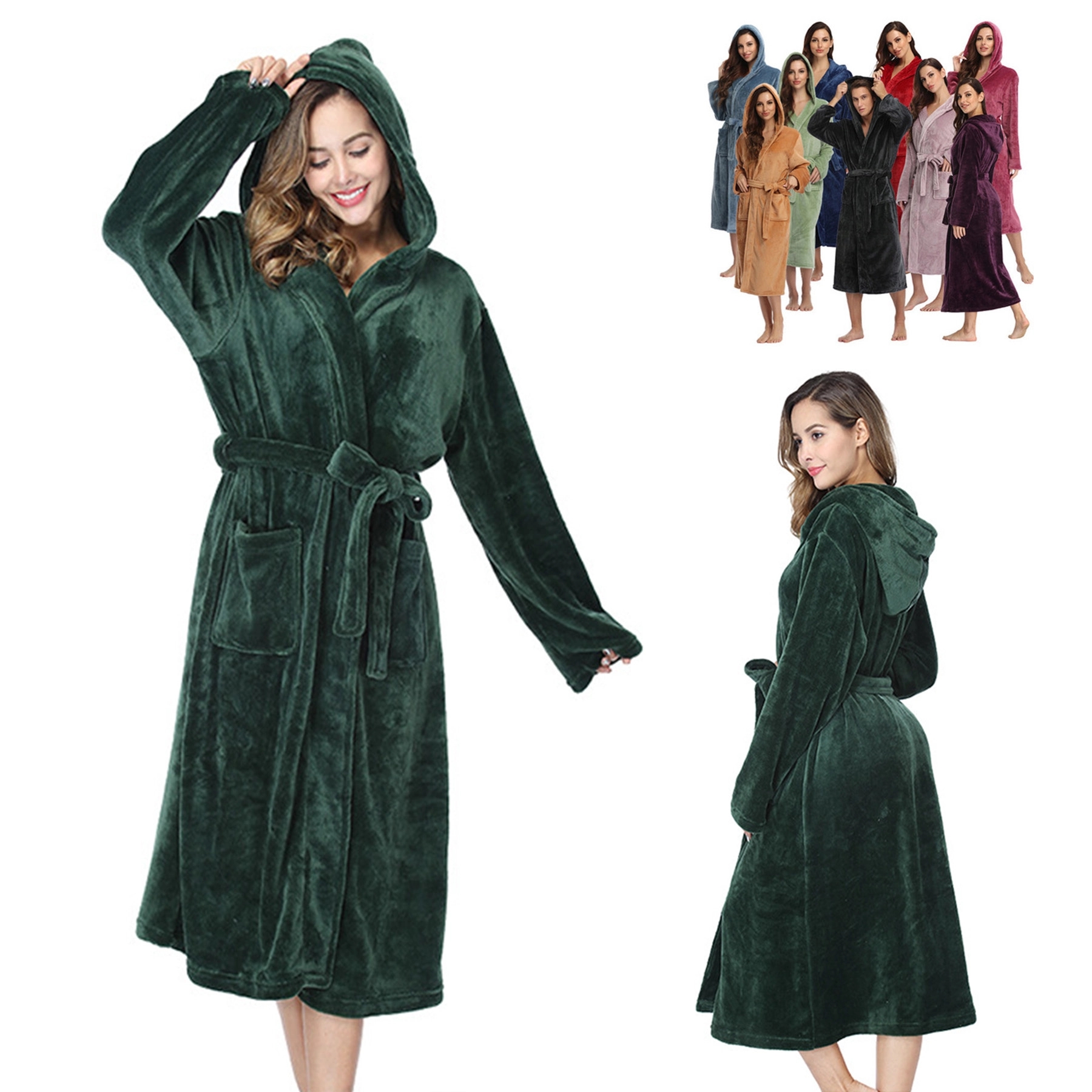 Flannel Hooded Kimono Bath Robe Gown