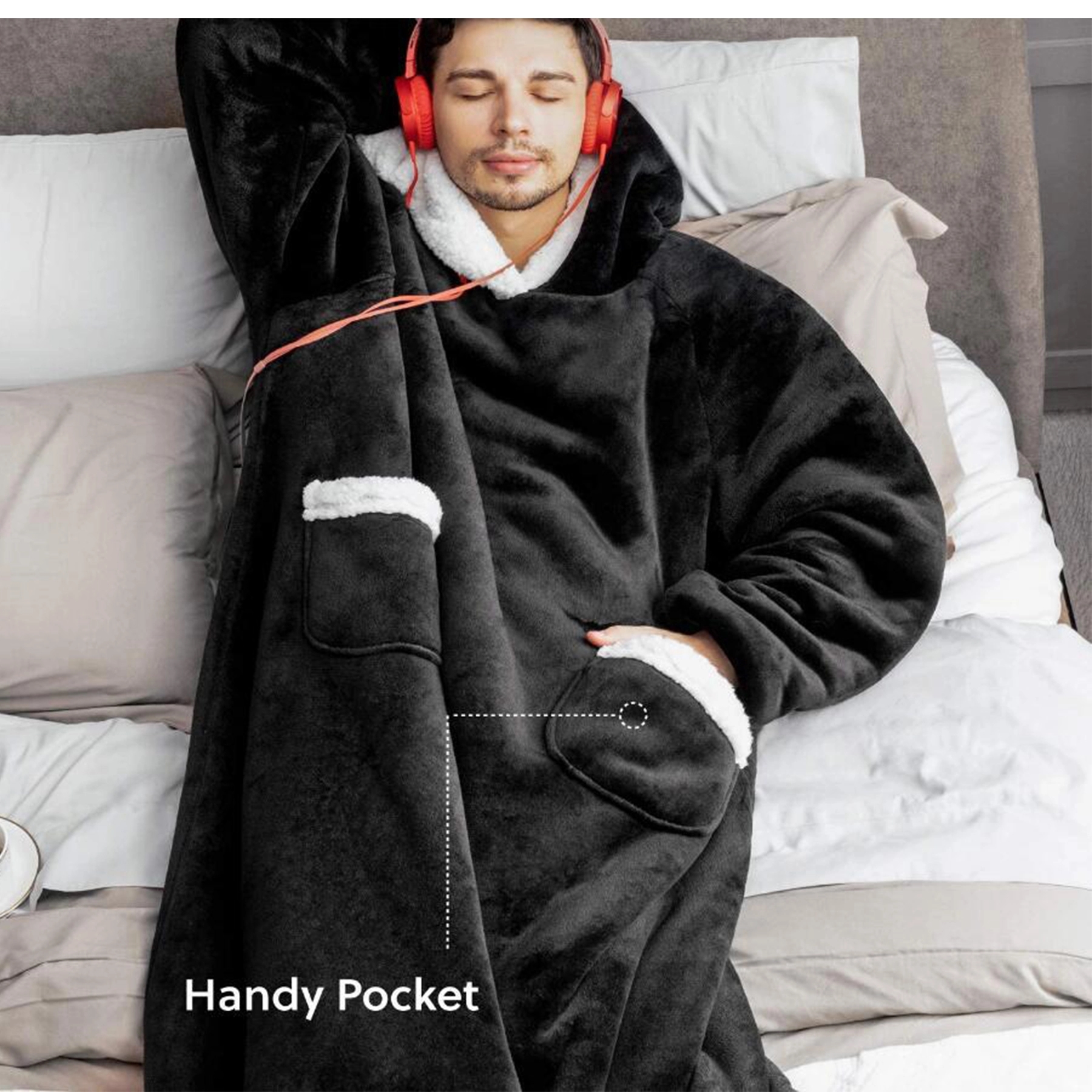 Oversized Microfiber & Sherpa Wearable Blanket - Image 4