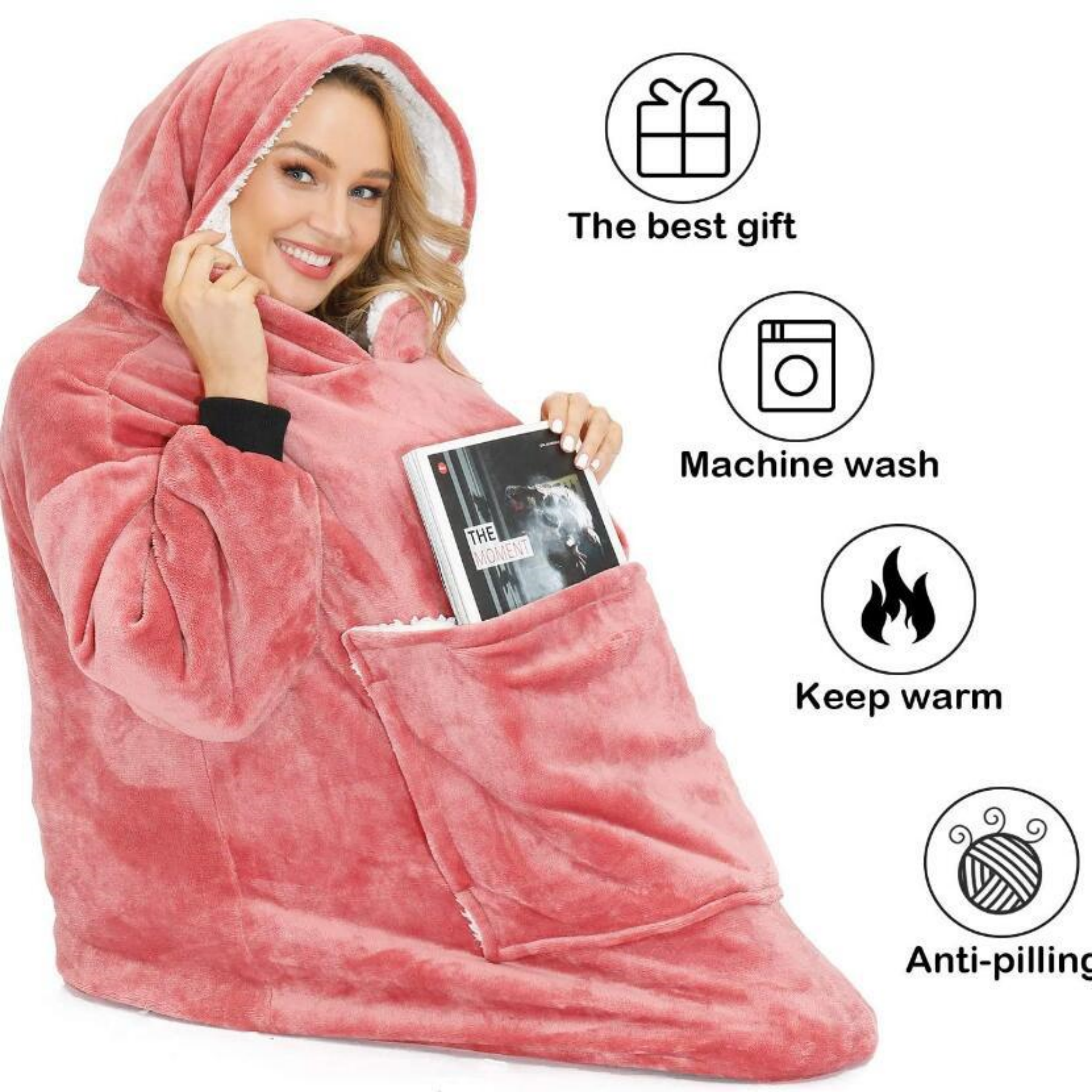 Oversized Microfiber & Sherpa Wearable Blanket - Image 4