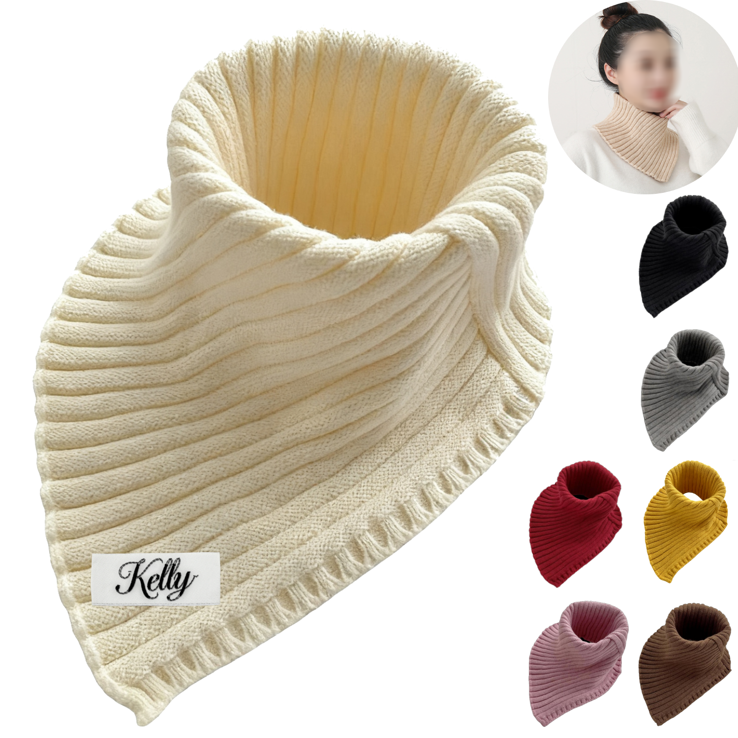 Knitted Wool Windproof High Collar Triangle Neck Scarf