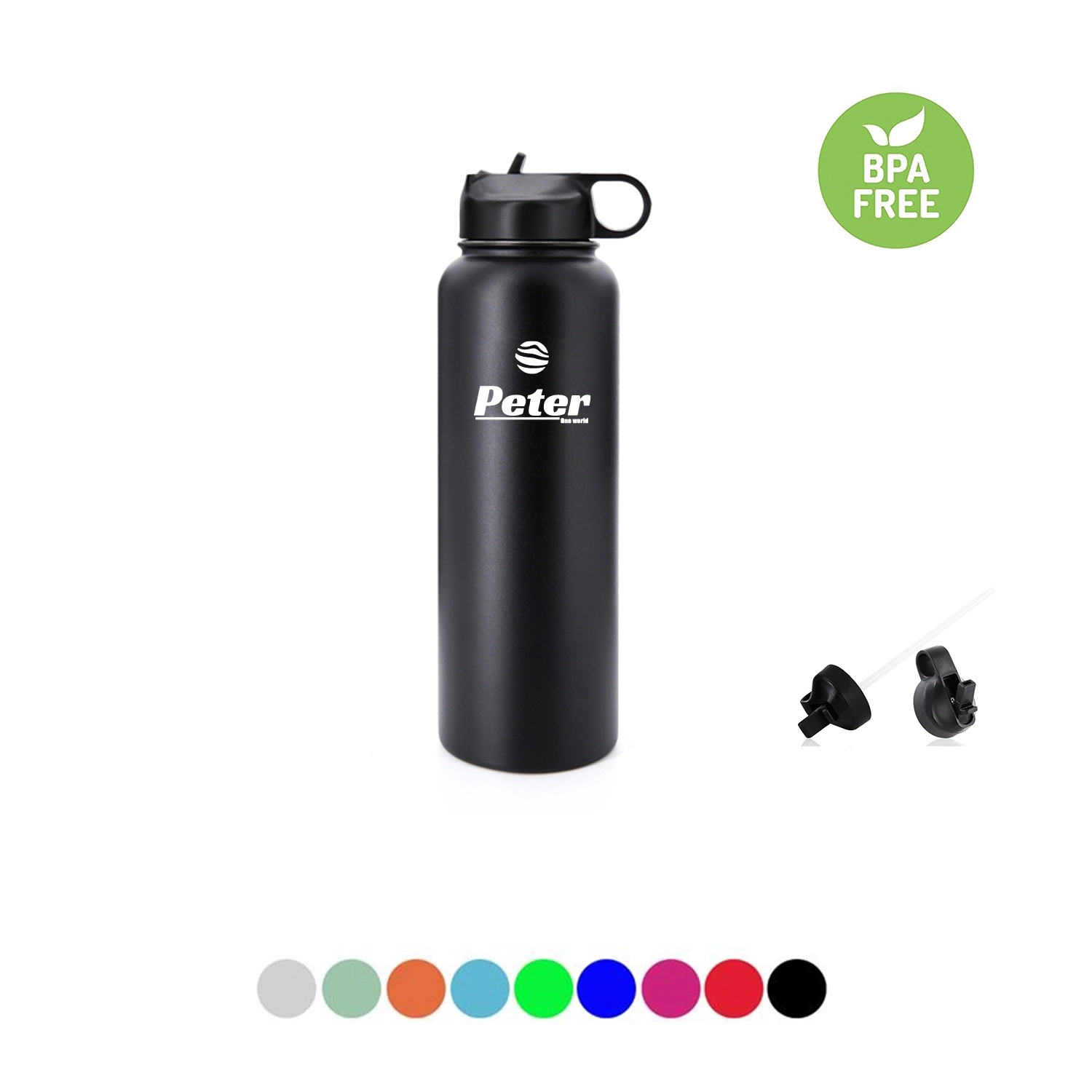 40 oz Stainless Steel Water Bottle With Straw Lid