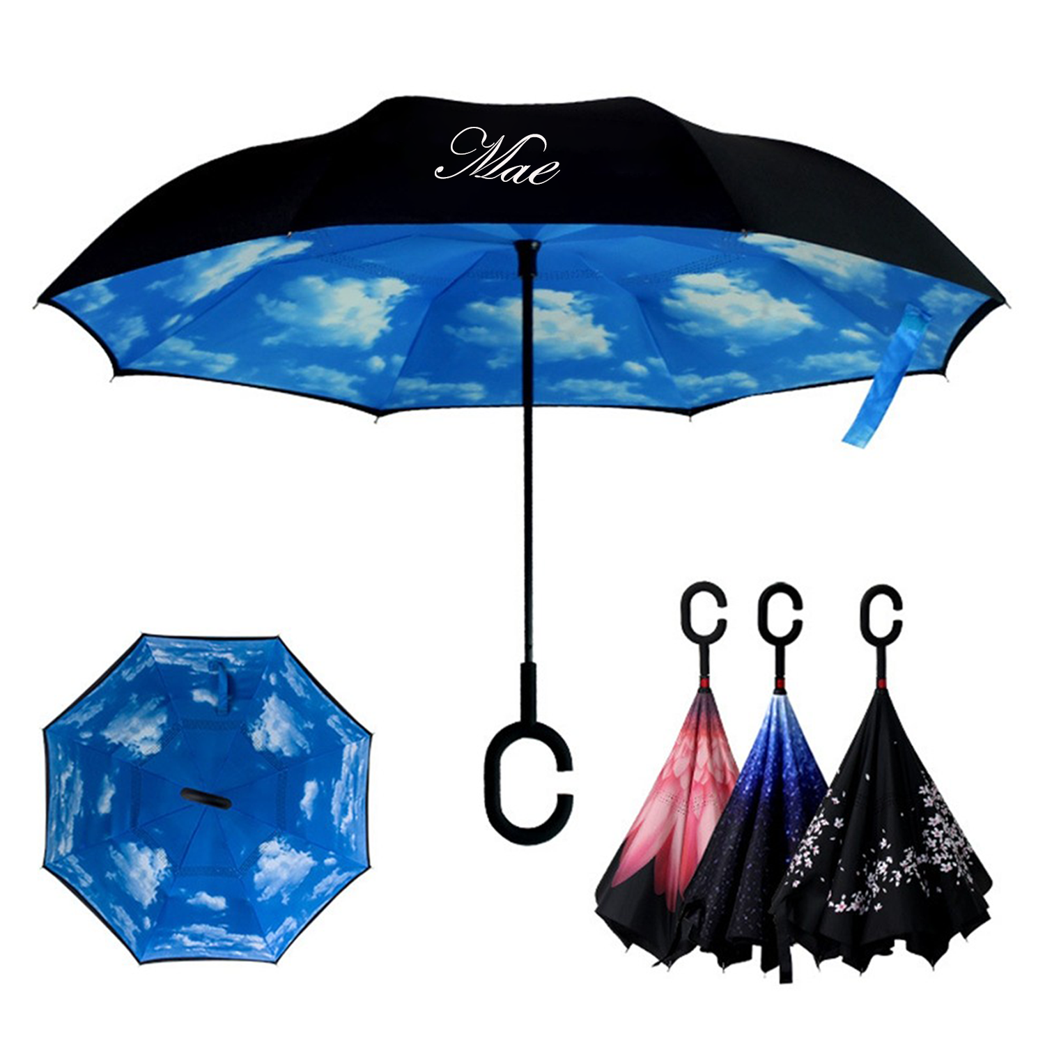 Reverse Folding Umbrella with C-Shaped Handle