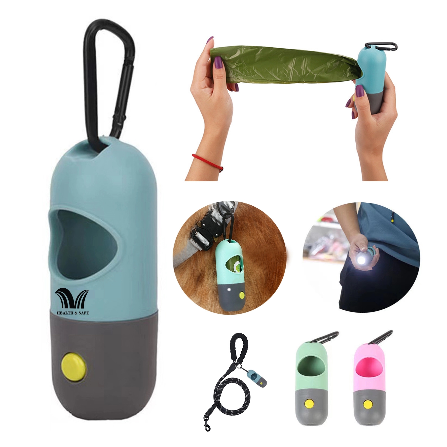 Dog Poop Bags Holder with LED Flashlight