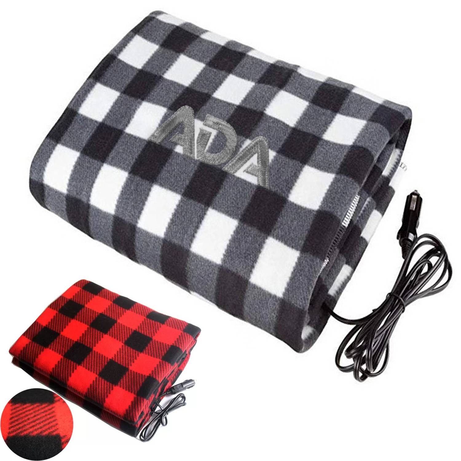 12V Car Electric Heated Fleece Plaid Blanket