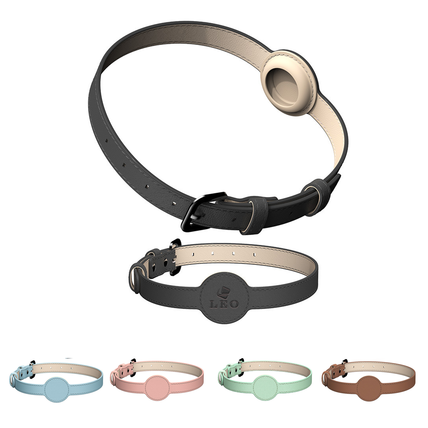 Leather Pet Collar With Apple Air-tag Tracker