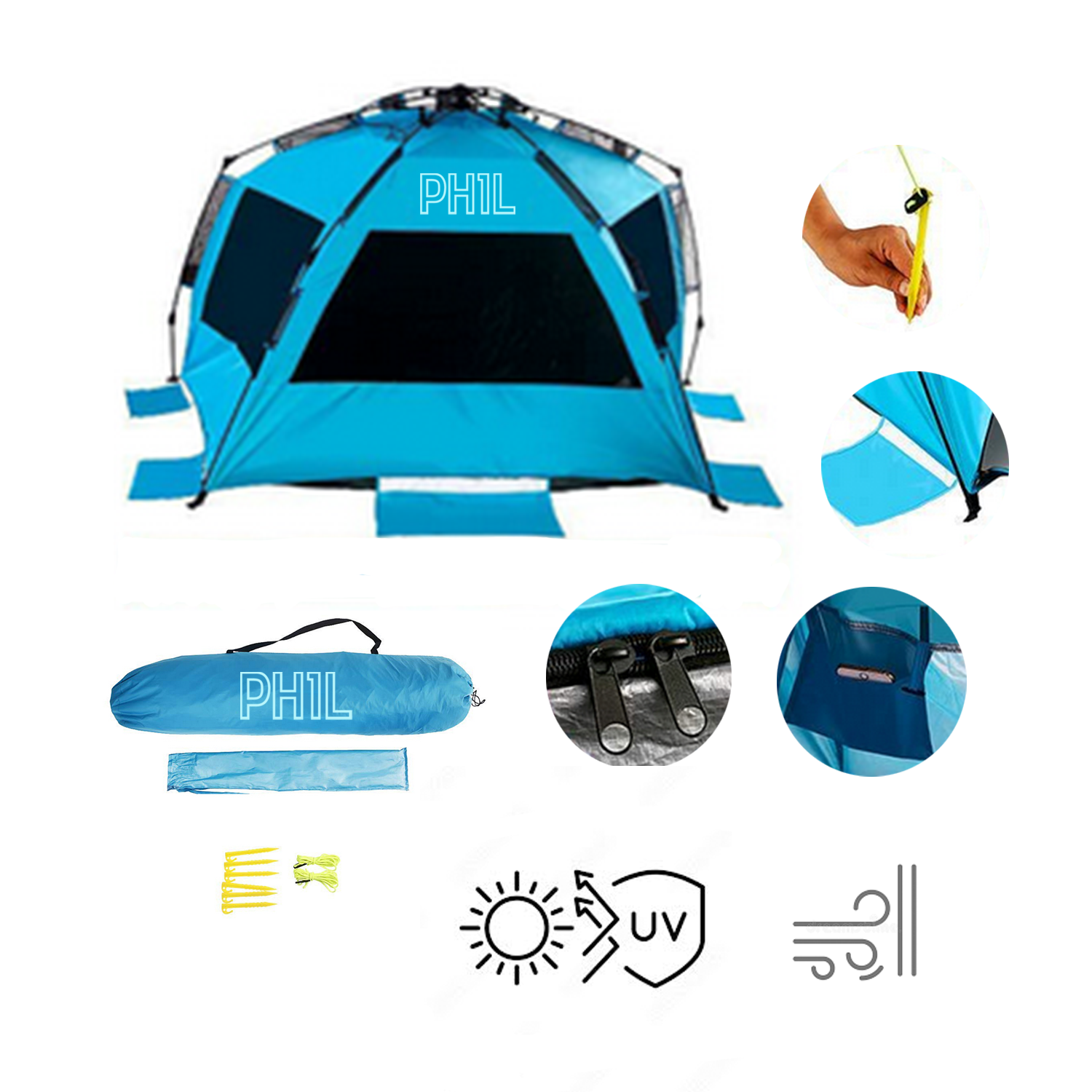 Beach Tent Sun Shade Shelter with 3 Ventilating Windows