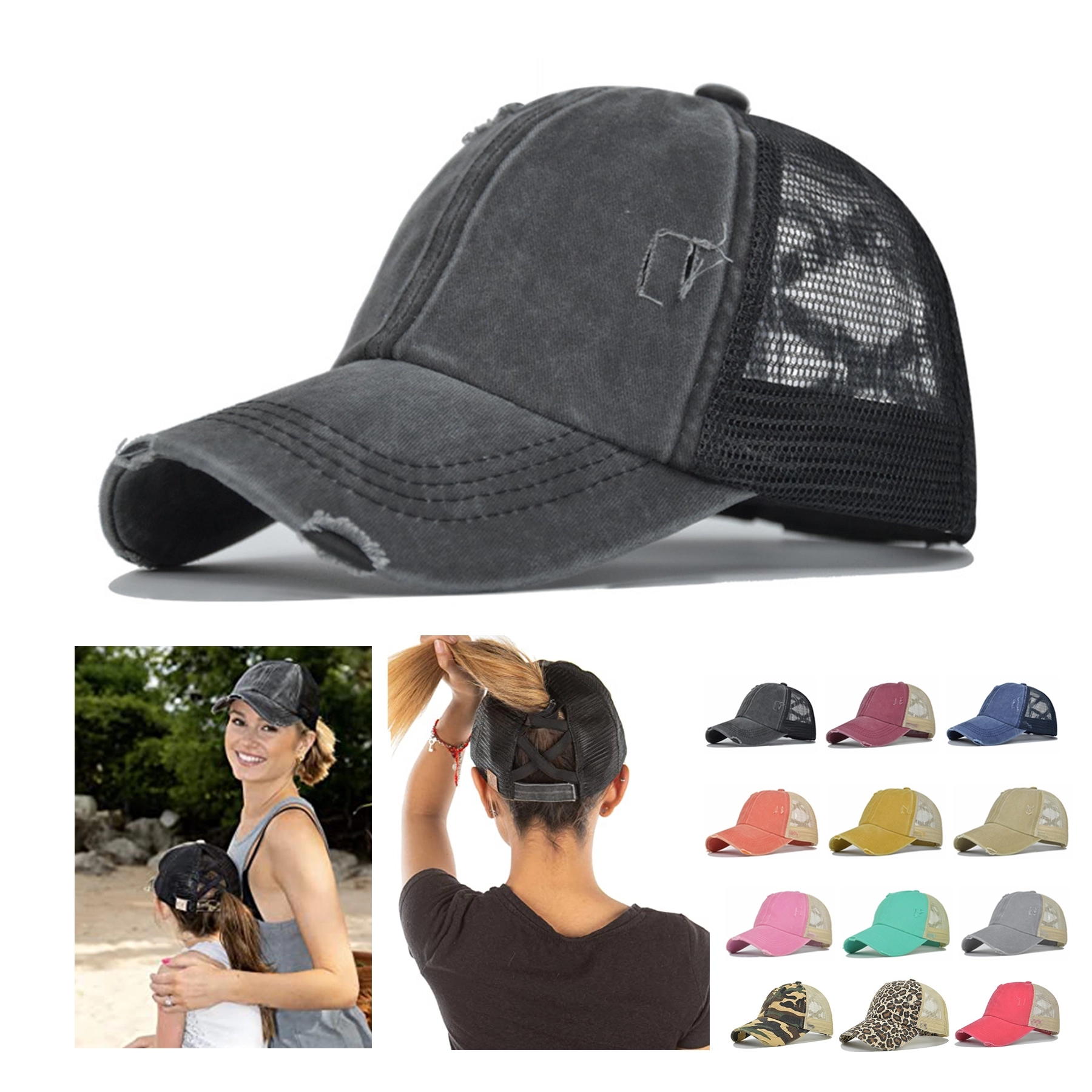 Womens Baseball Cap Ponytail Cross Hat