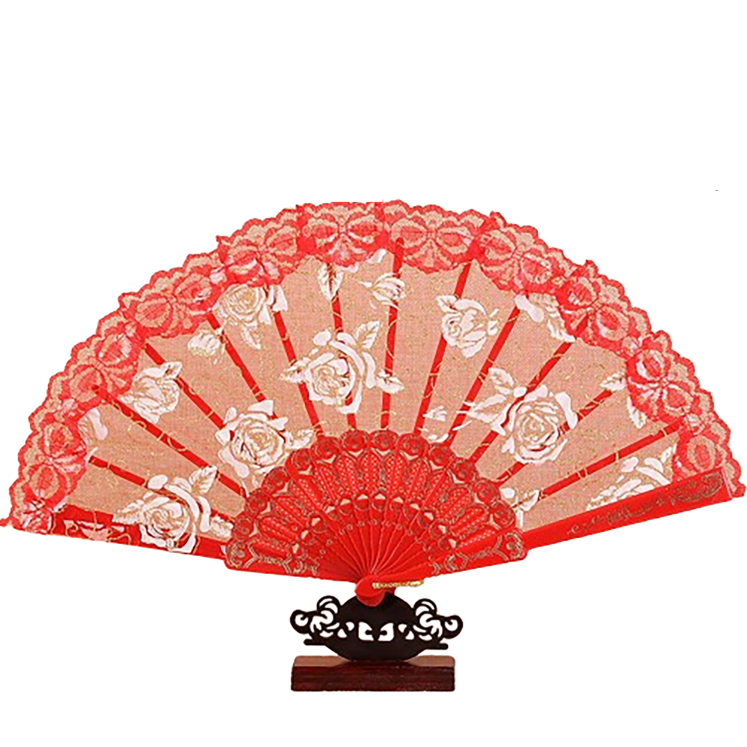 Rose Lace Handheld Folding Fan - Image 5