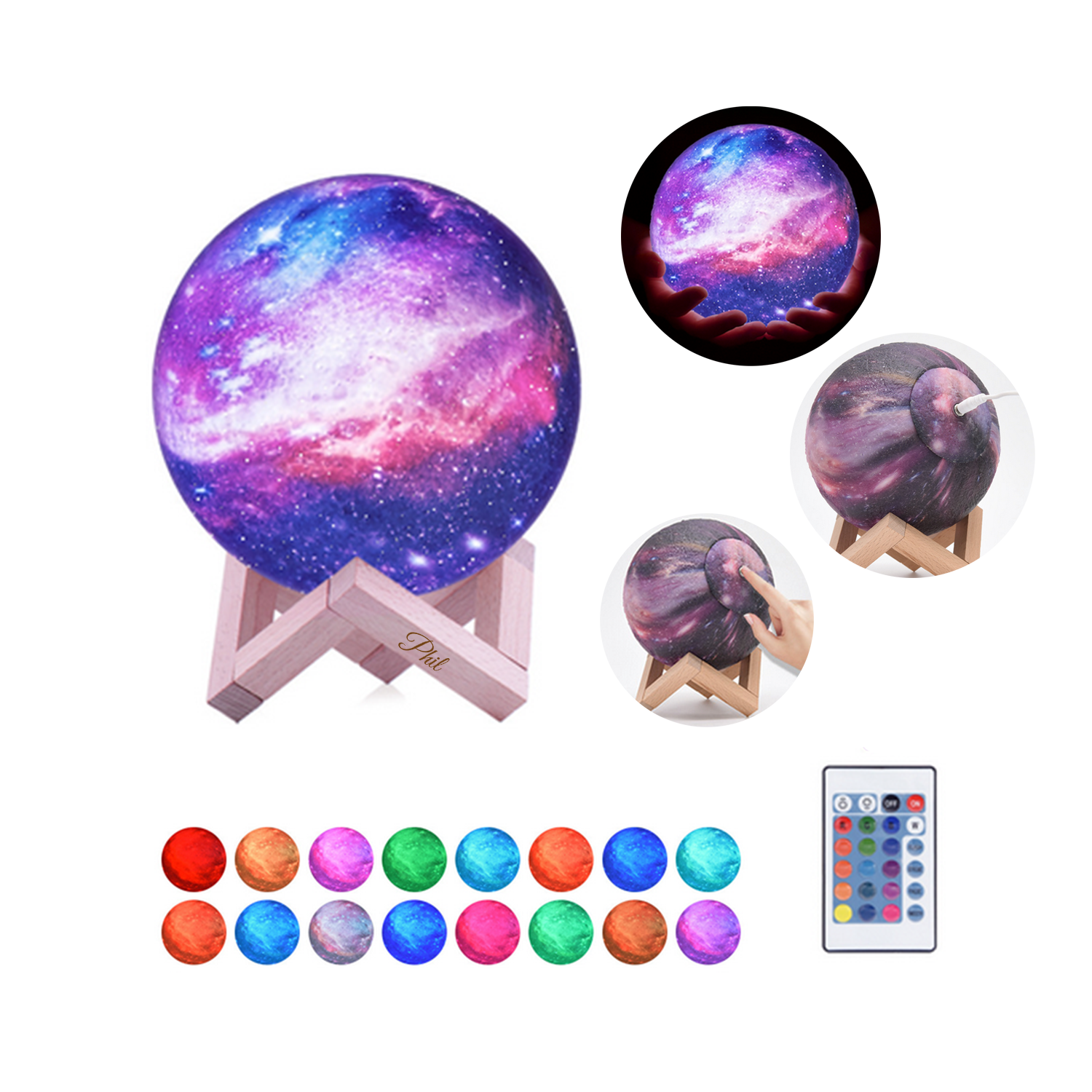Moon Night Light Galaxy Lamp With Wood Stand