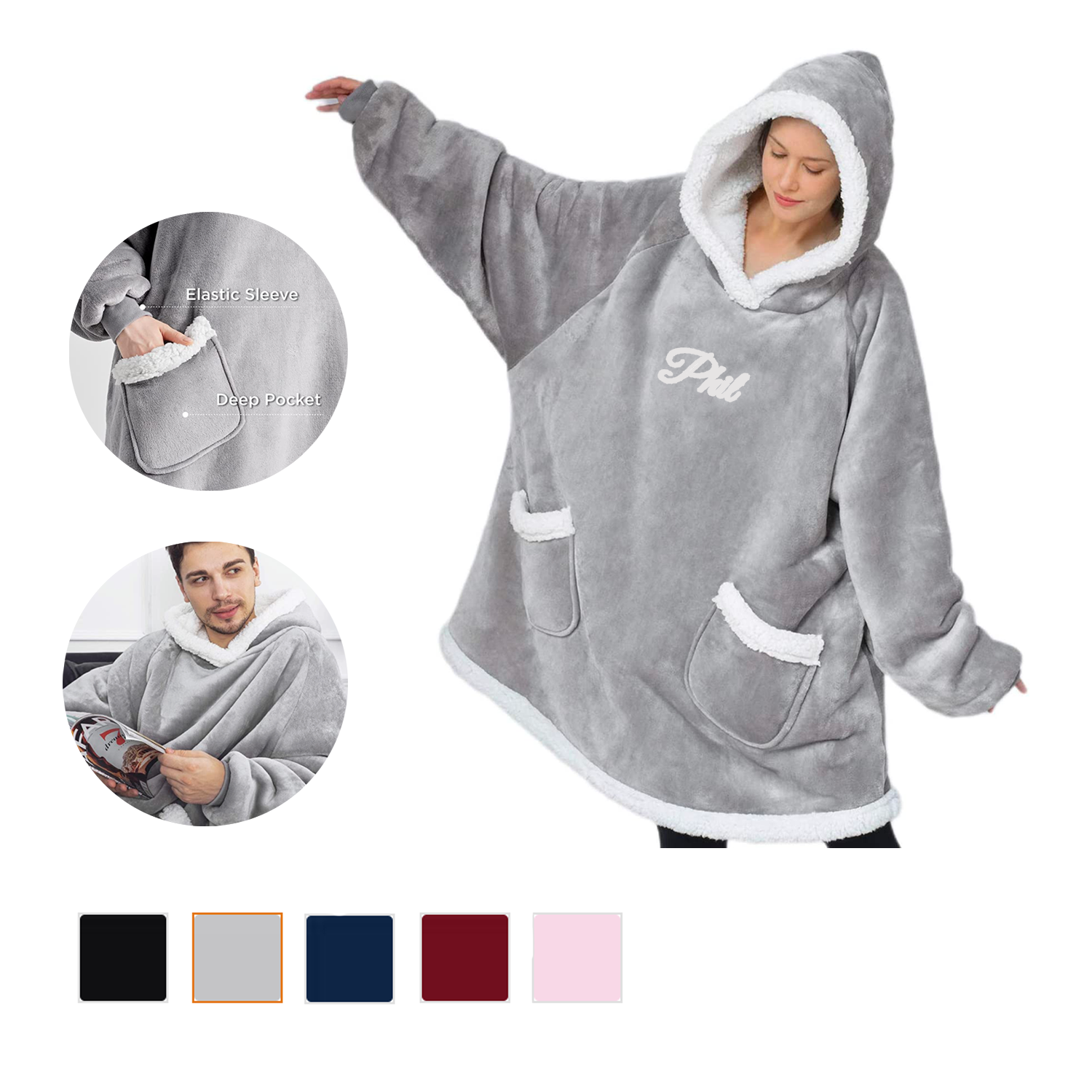Blanket Hoodie with Deep Pocket and Elastic Sleeve
