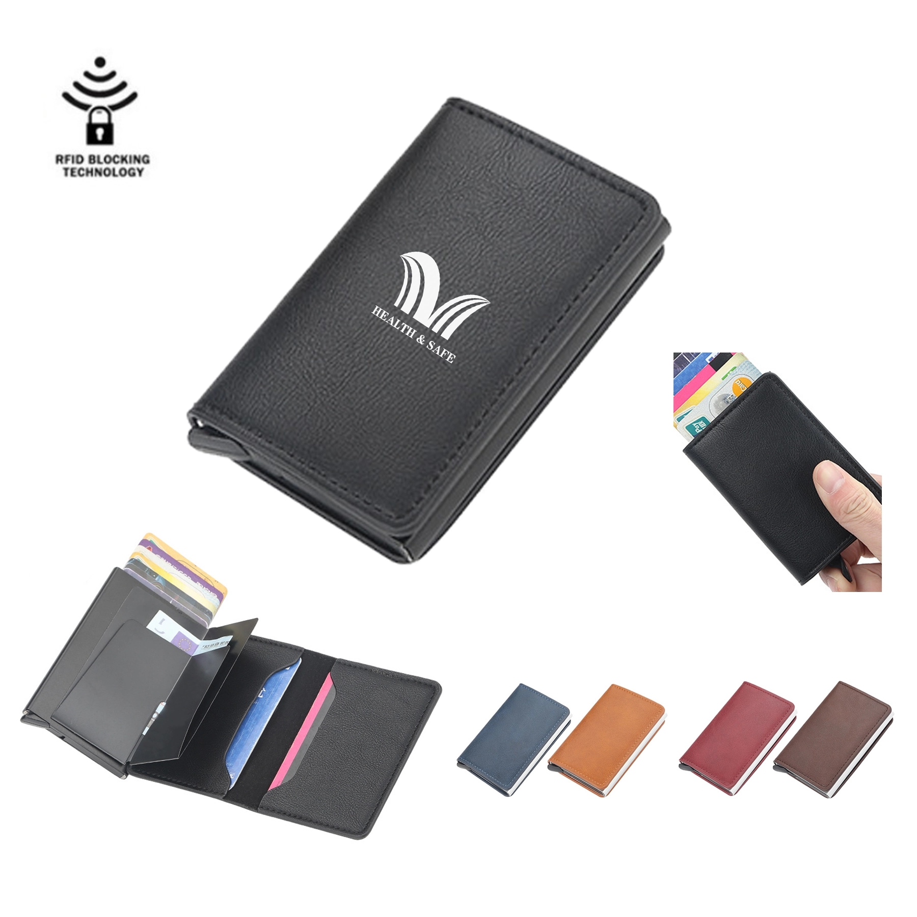 RFID Slim Wallet Pop-up Credit Card Holder With Money Clip