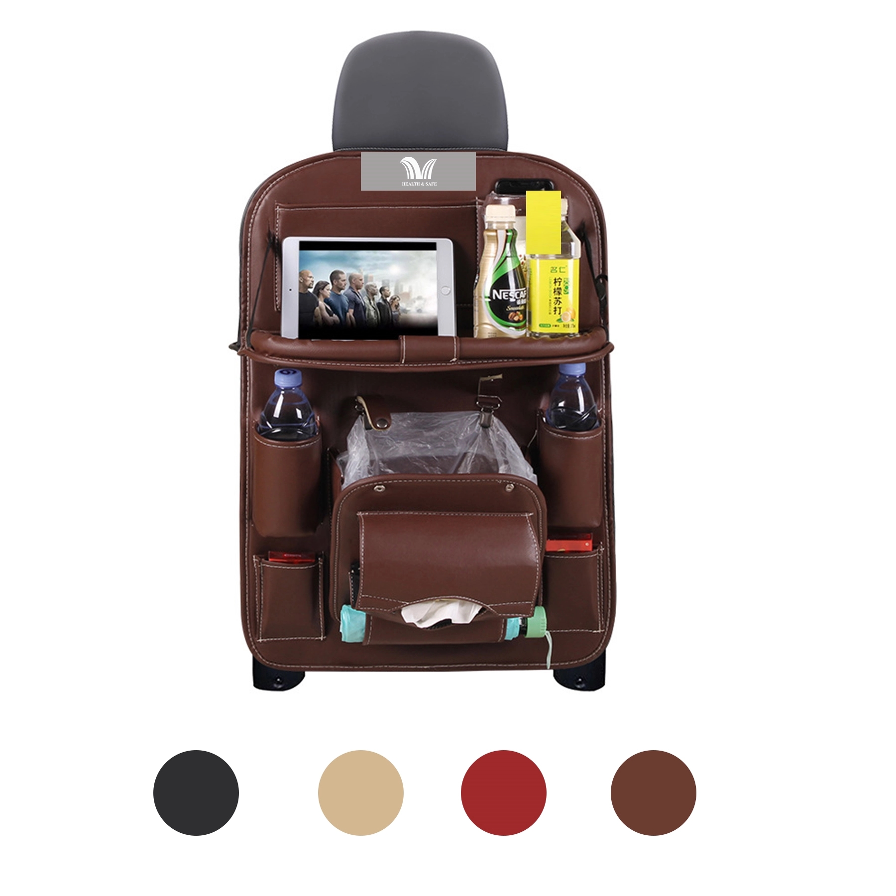 Car Backseat Storage Organizer with Trash Table PU Leather
