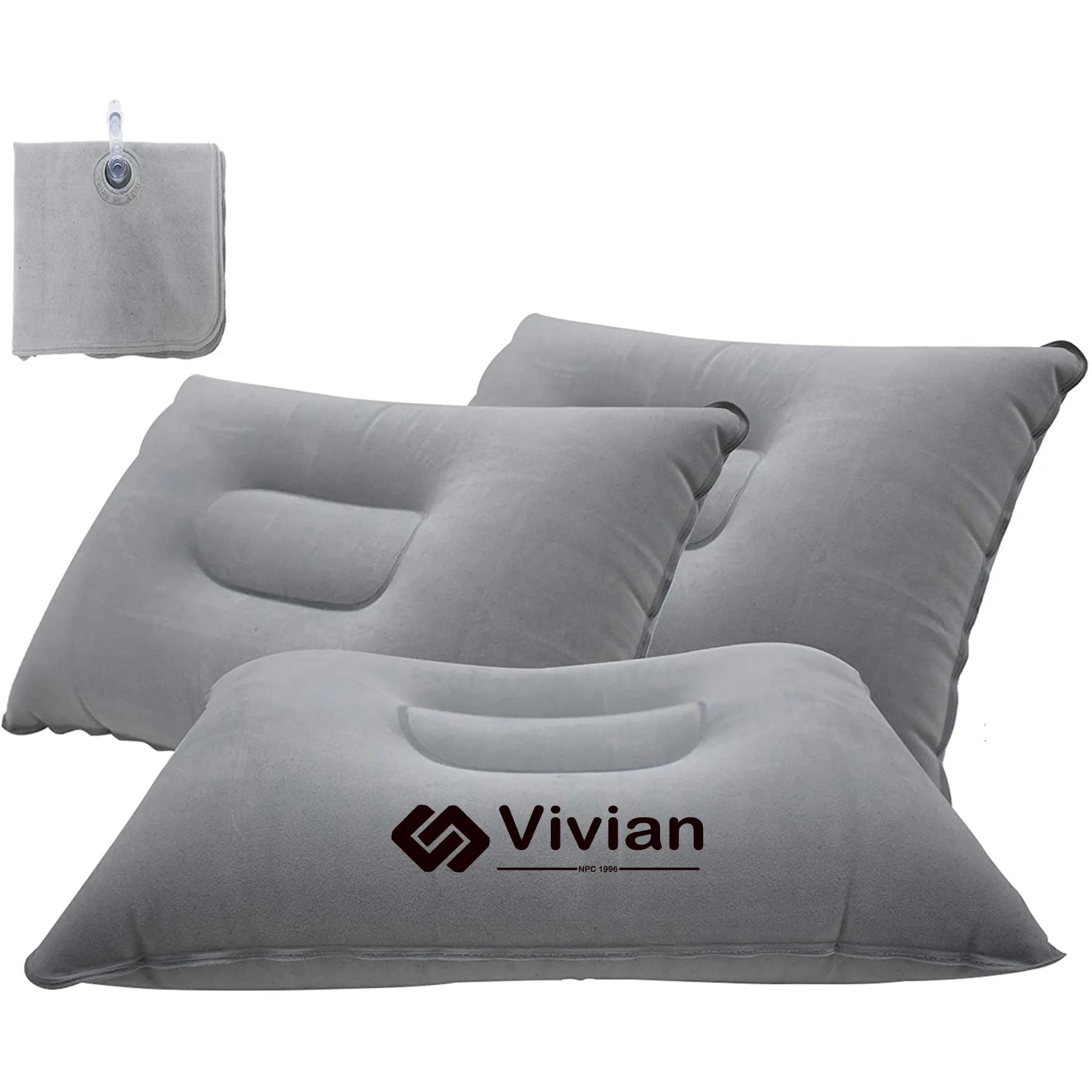 Ergonomic Flocked PVC Inflatable Travel Pillow