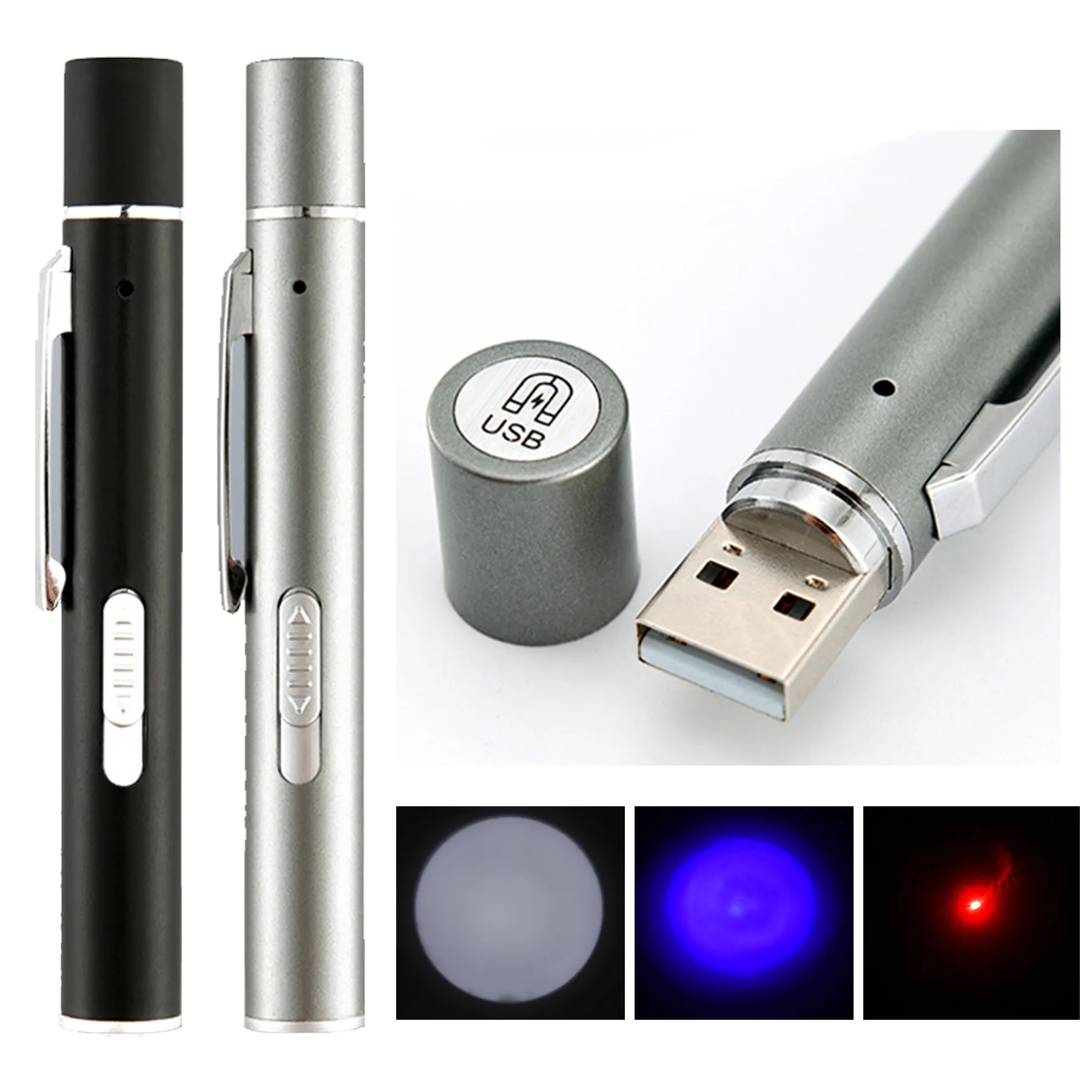 3in1 USB Rechargeable Mini LED Flashlight Pen