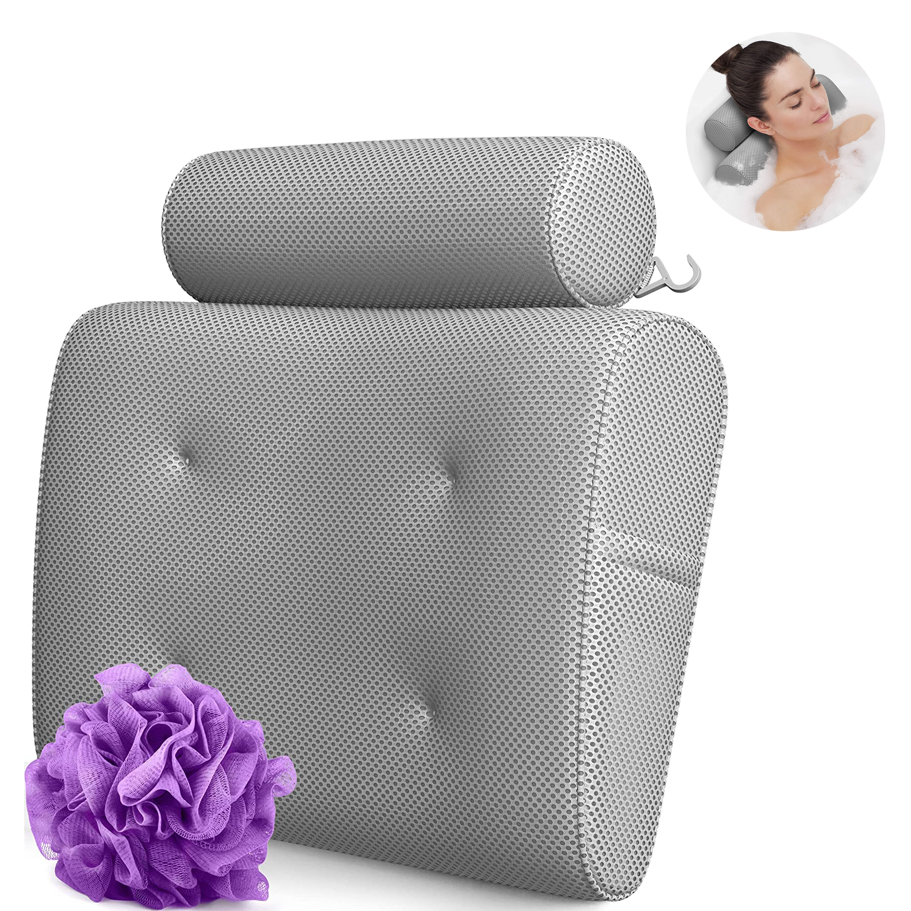 Bath Pillow With 6 Non-Slip Suction Cups