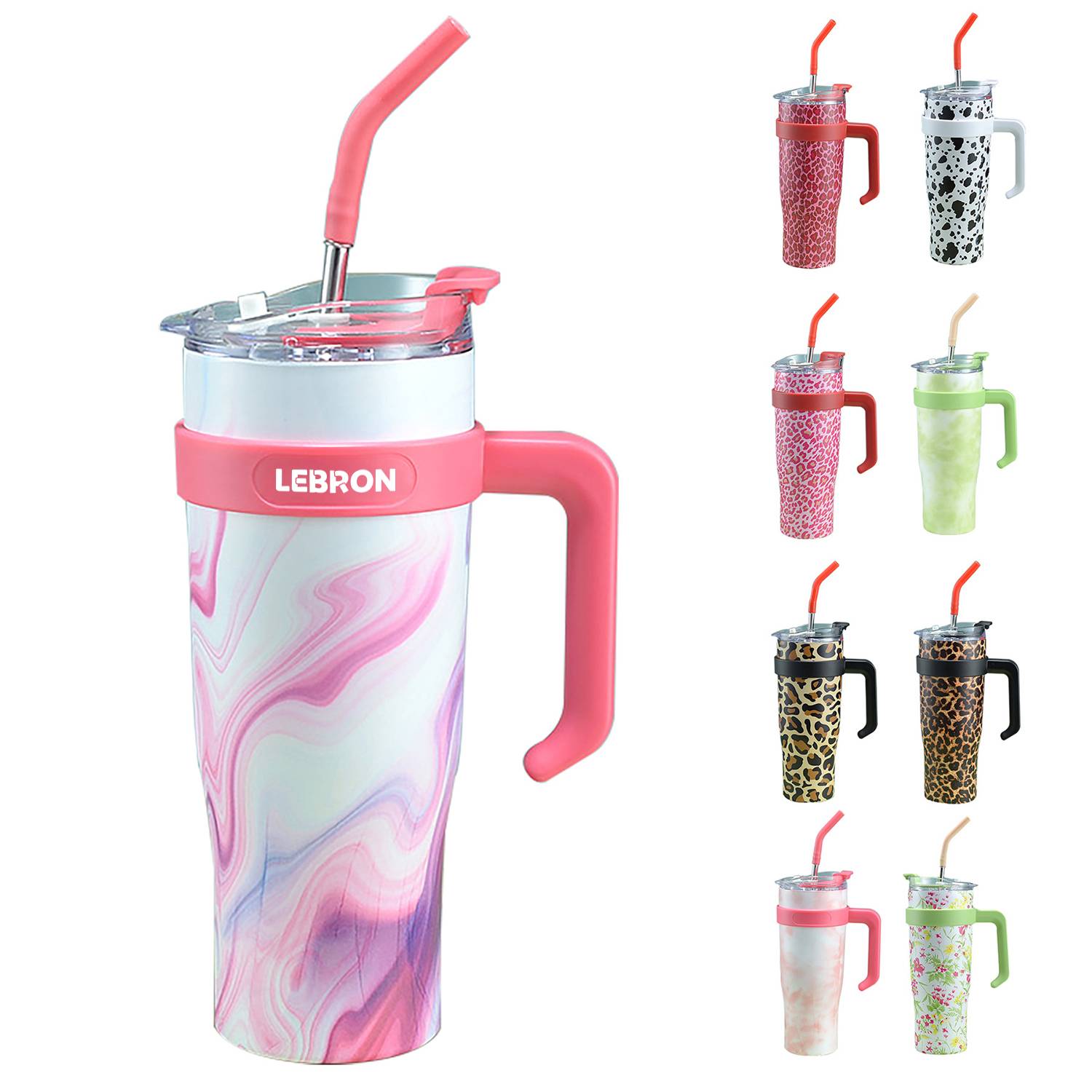 40oz Tumbler with Handle and Straw Lid Stainless Steel