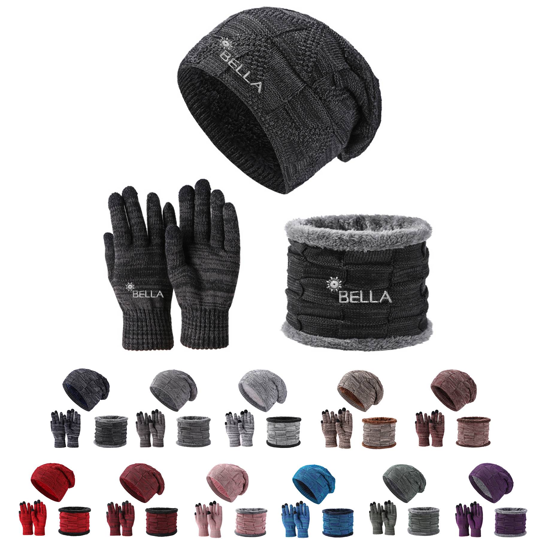 Winter Beanie Hat Scarf and Touch Screen Gloves Set