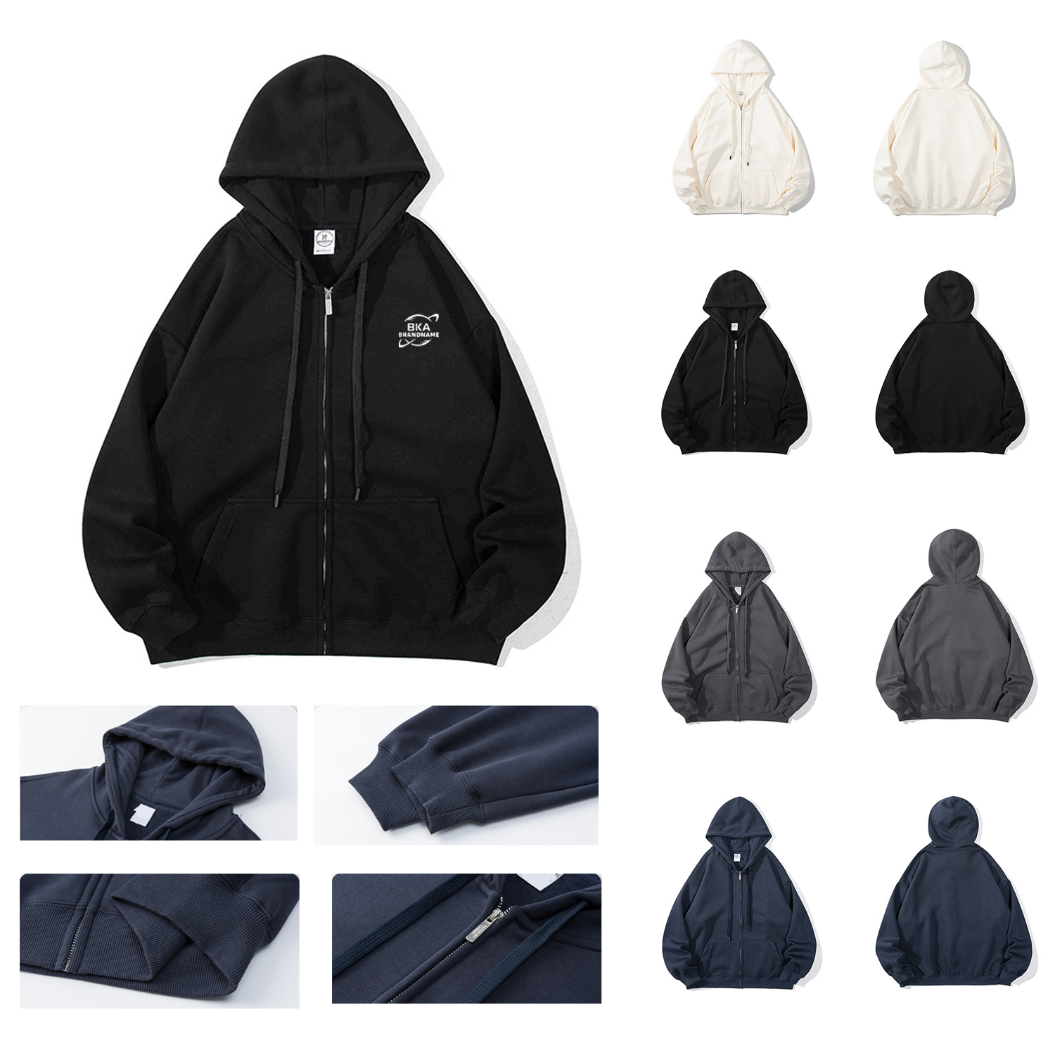 Adult Cotton/Polyester Zipped Fleece Hoodie