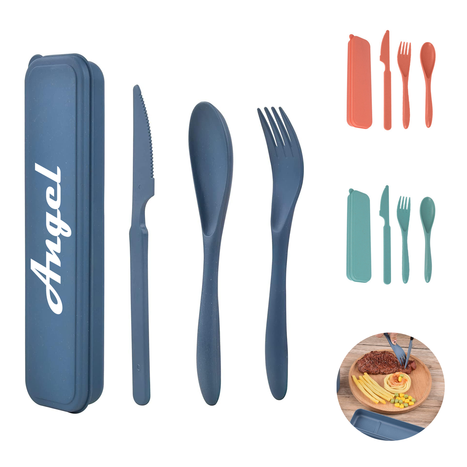 Wheat Straw Spoons Knives Forks Set with Case