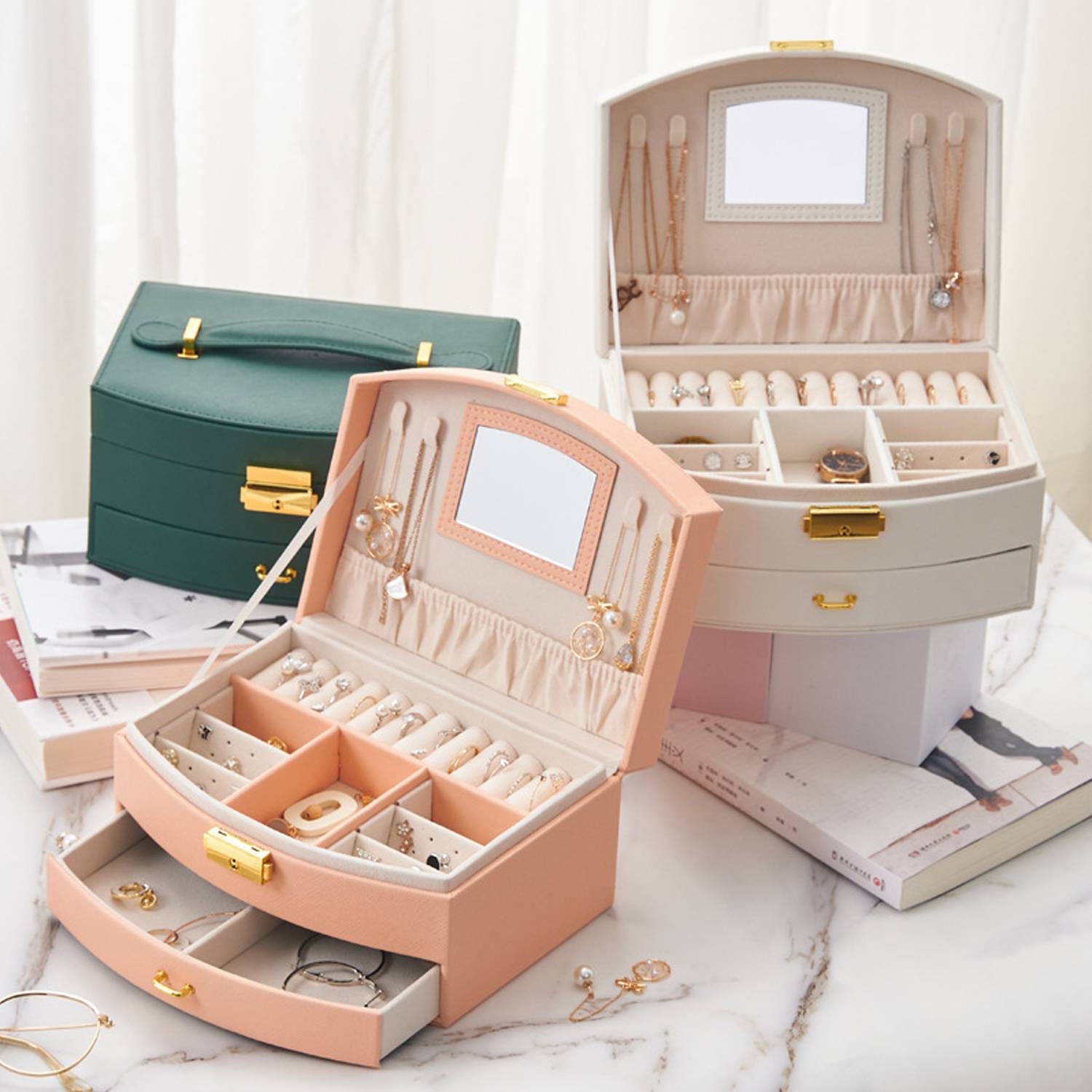 PU Leather Double Layer Jewelry Box Organizer - Image 6