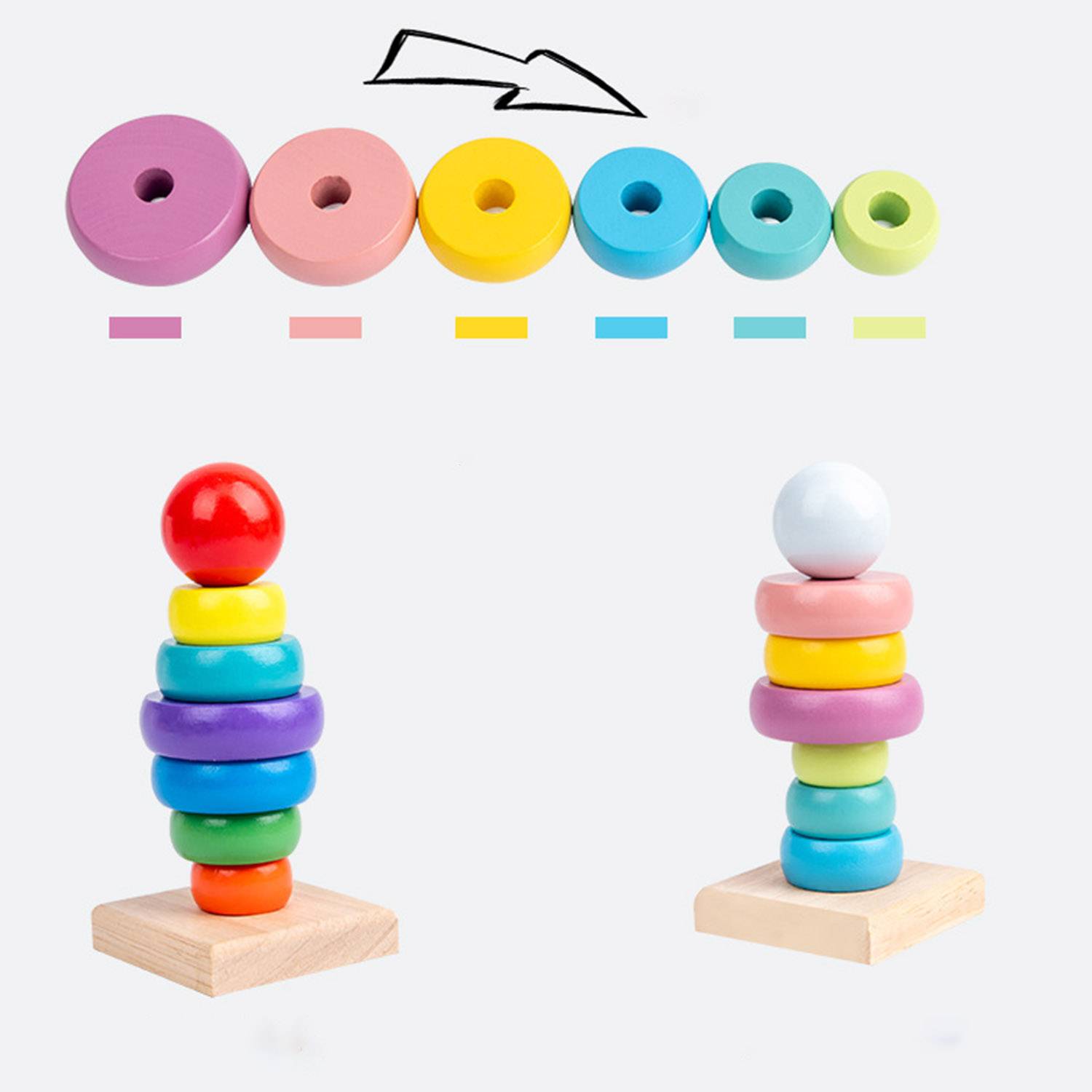 Wooden Rainbow Stacking Tower - Image 4