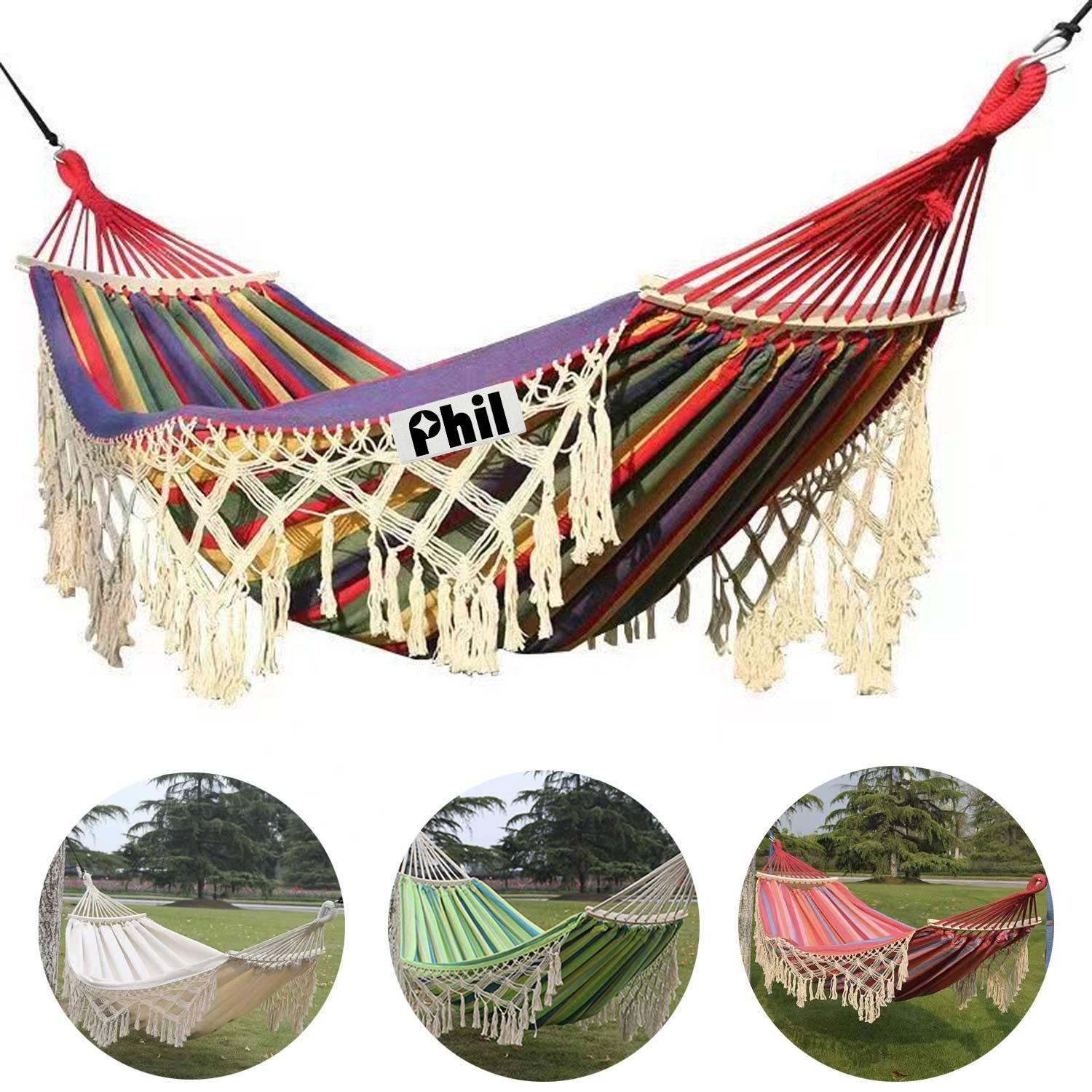 Outdoor Fringe Hammock - Anti-Roll Heavy Canvas Swing