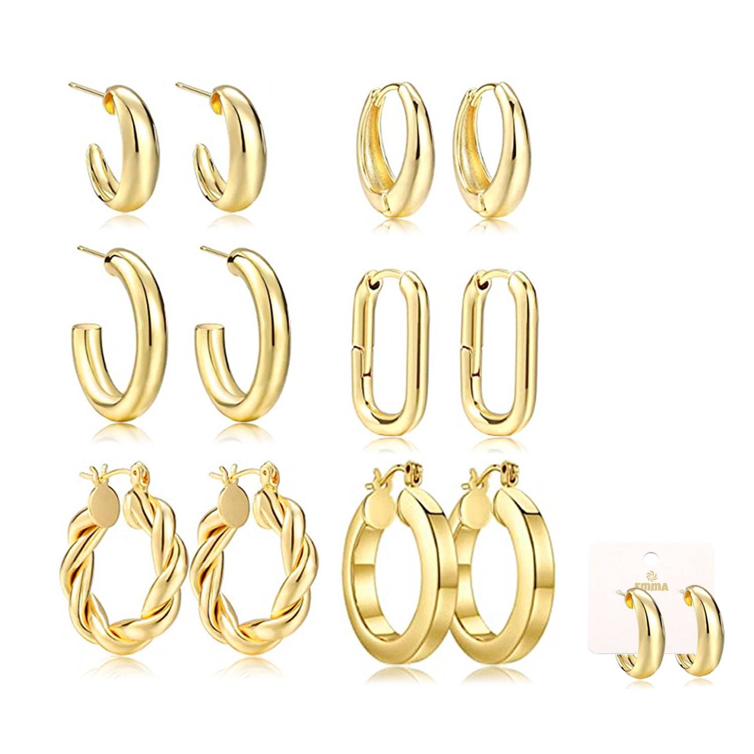 6 pairs of 14K gold-plated earrings set